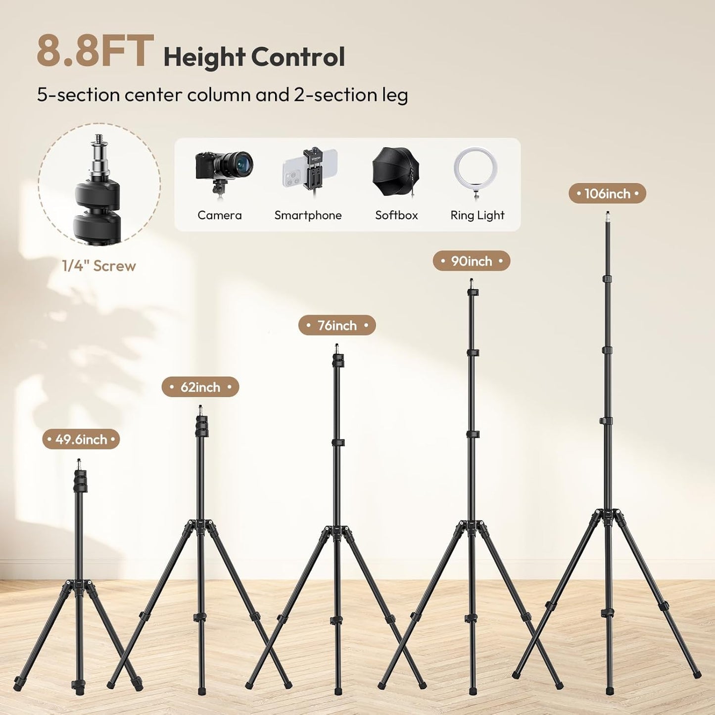 ULANZI T270 Light Stand 8.8FT/270cm Adjustable Tripod for Lighting