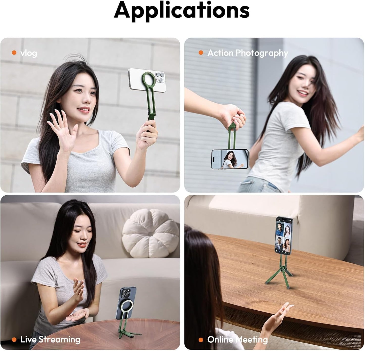 ULANZI MA30 Magnetic Phone Tripod Stand for iPhone 16 15 14 13 12, Green