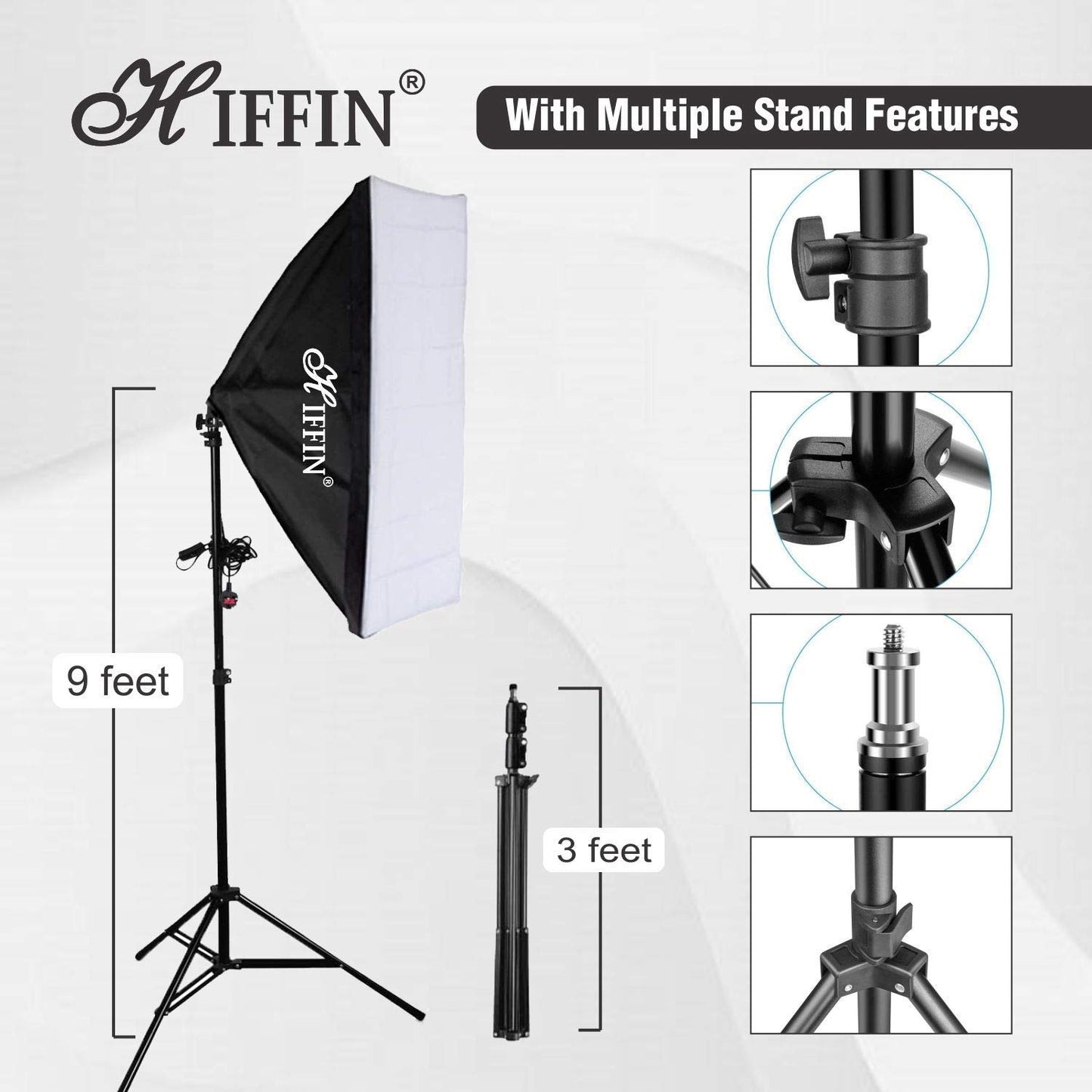 HIFFIN PRO Quadlux Mark I Soft Led Still & Video Light Softbox Single Kit with AC Power, (Four Holder Kit)
