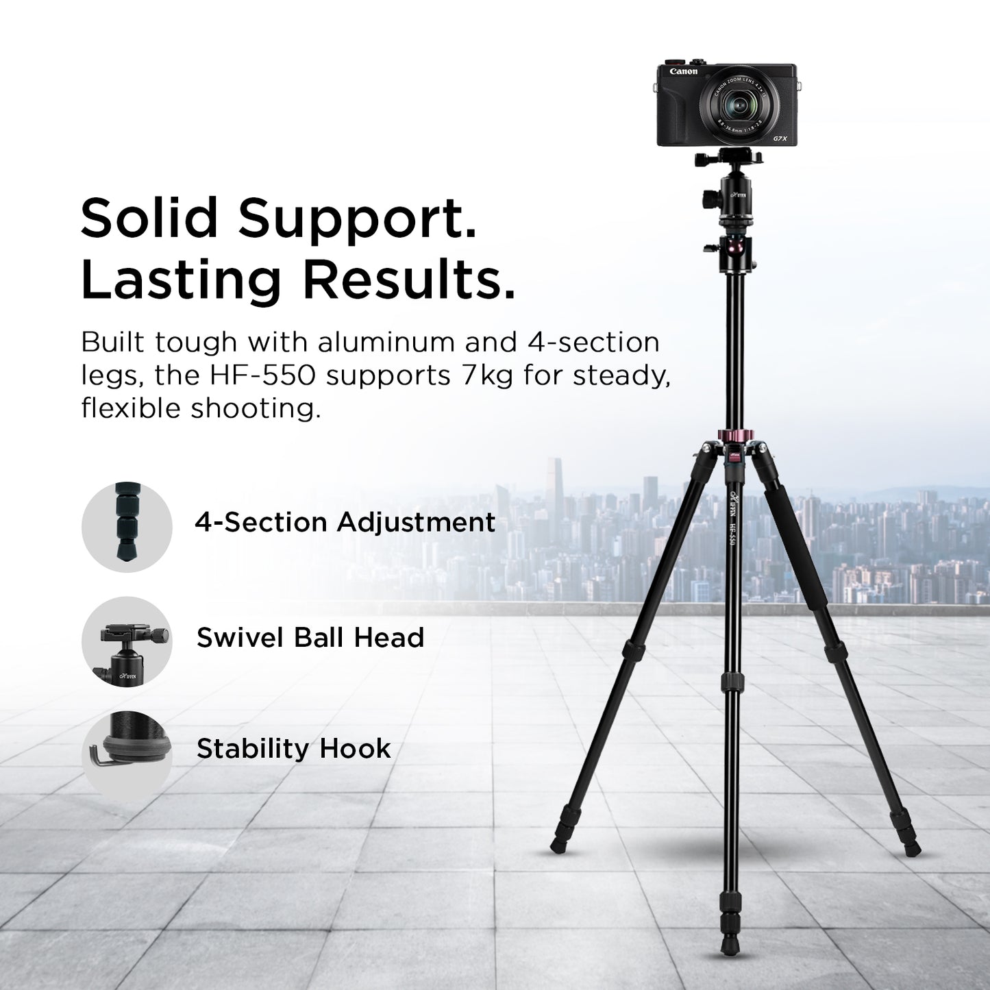 HF-550 1.651M (65") Camera Tripod for Canon Nikon DSLR, Aluminum Alloy