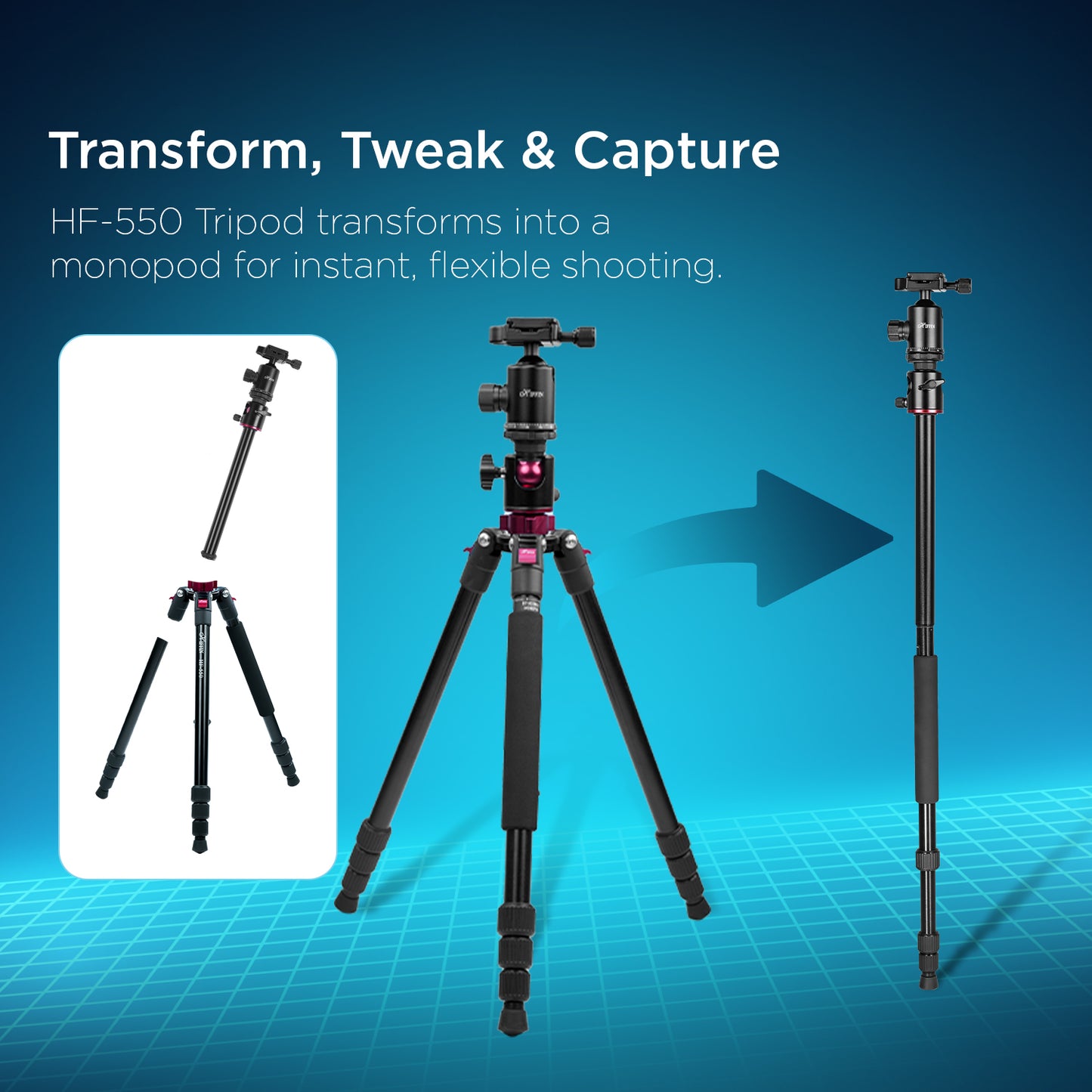 HF-550 1.651M (65") Camera Tripod for Canon Nikon DSLR, Aluminum Alloy
