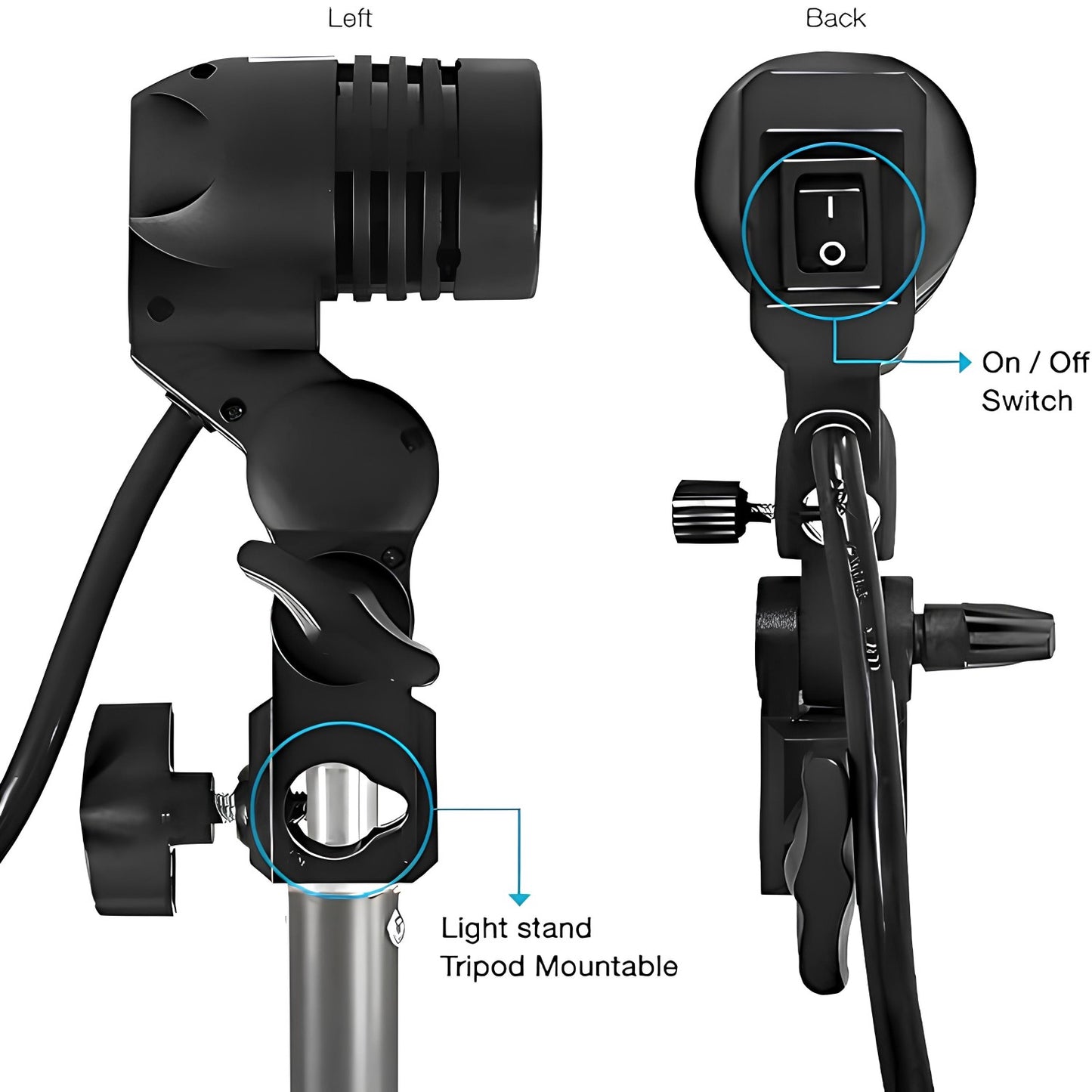 HIFFIN E27 Single Blub Holder Set of 2 Pcs Photography Photo Light Lamp Bulb Bracket Studio