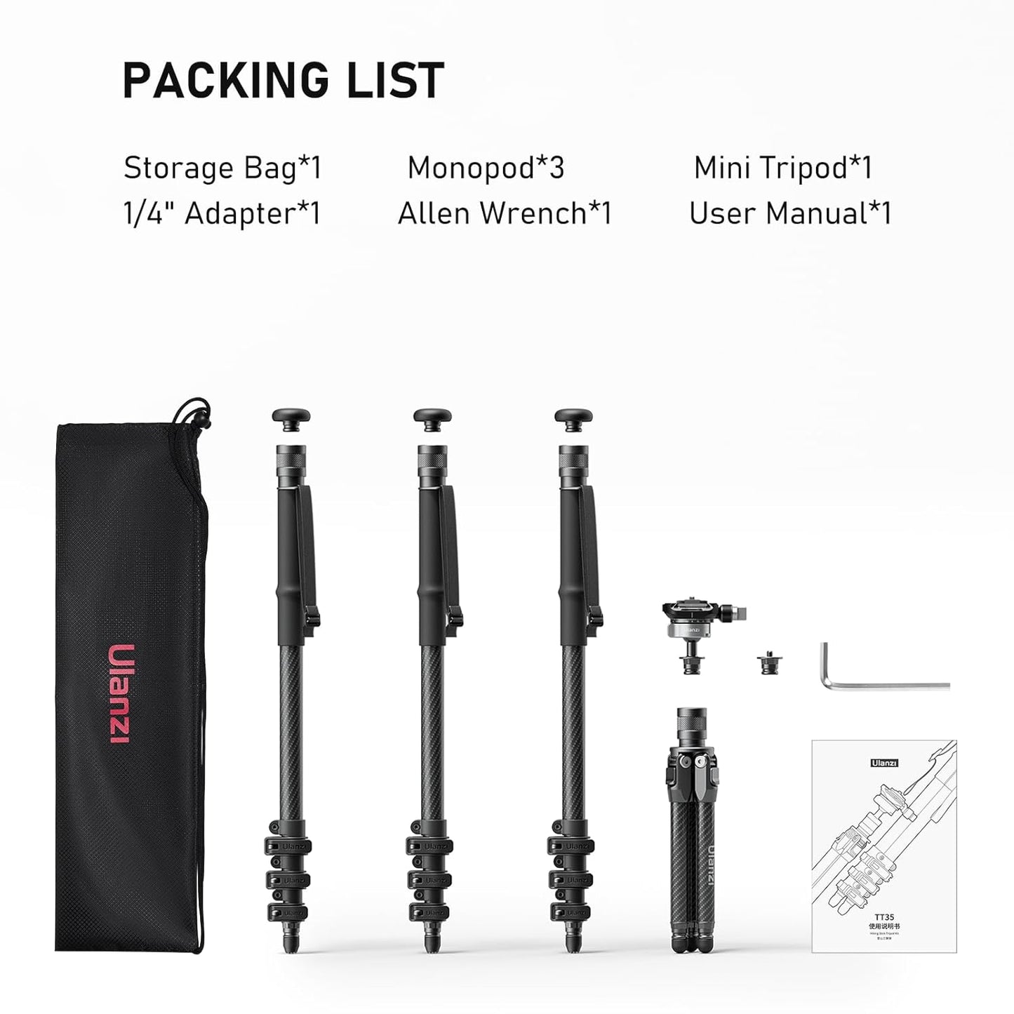 Ulanzi TT35 57.48" Carbon Fiber Tripod Kit w/ Hiking Poles & QR