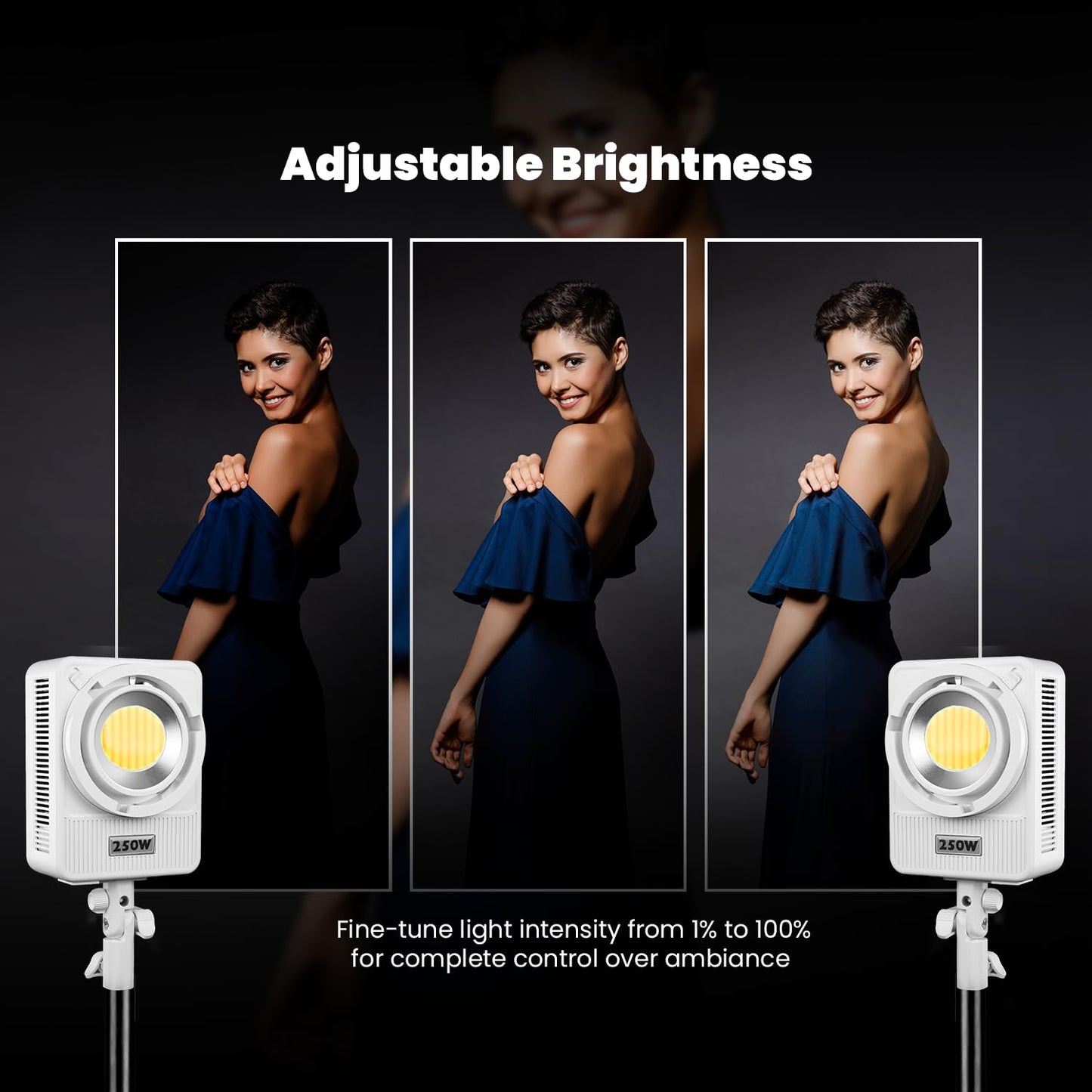 Compact 250 Watt Bi-Color Light | 15,300lm | CRI 95+ | CCT 2700K-6500K | Bowens Mount | App Control