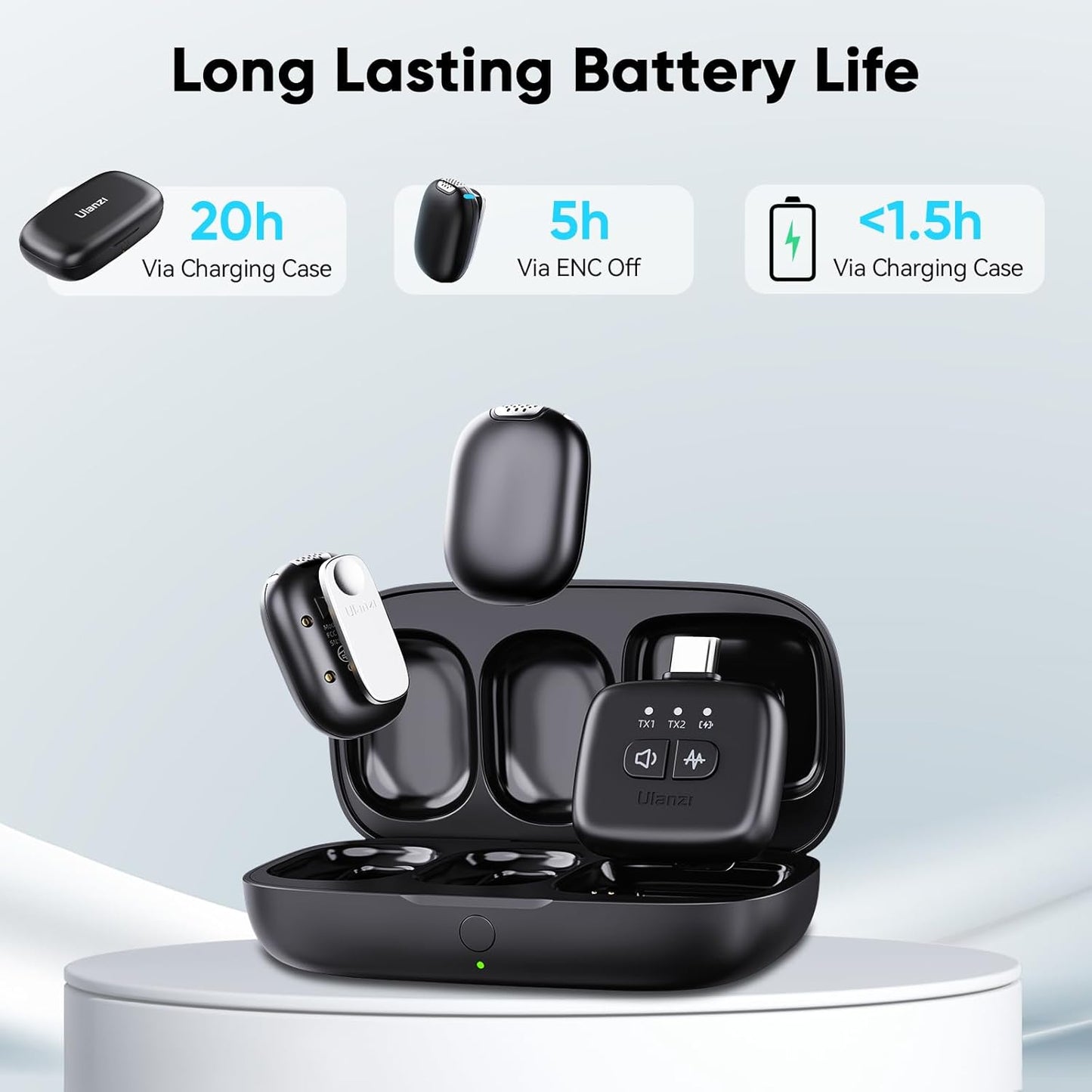 ULANZI A30 Mini Magnetic Wireless Lavalier Mic, 164ft, 20H, DSLR/PC