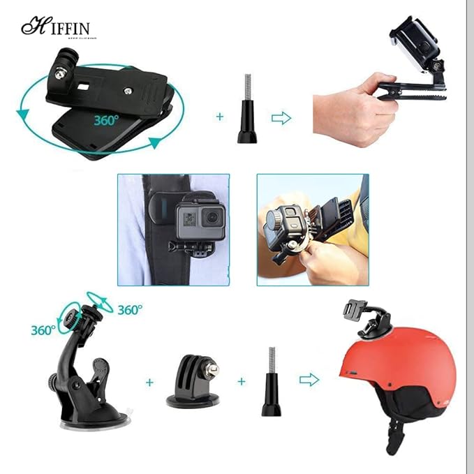 HIFFIN Branded 65 in 1 Compatible for GoPro, Sony Action Cam, Nikon, Garmin, Ricoh Action Cam, SJCAM, iPhone and Android | Epic Photo Shooting