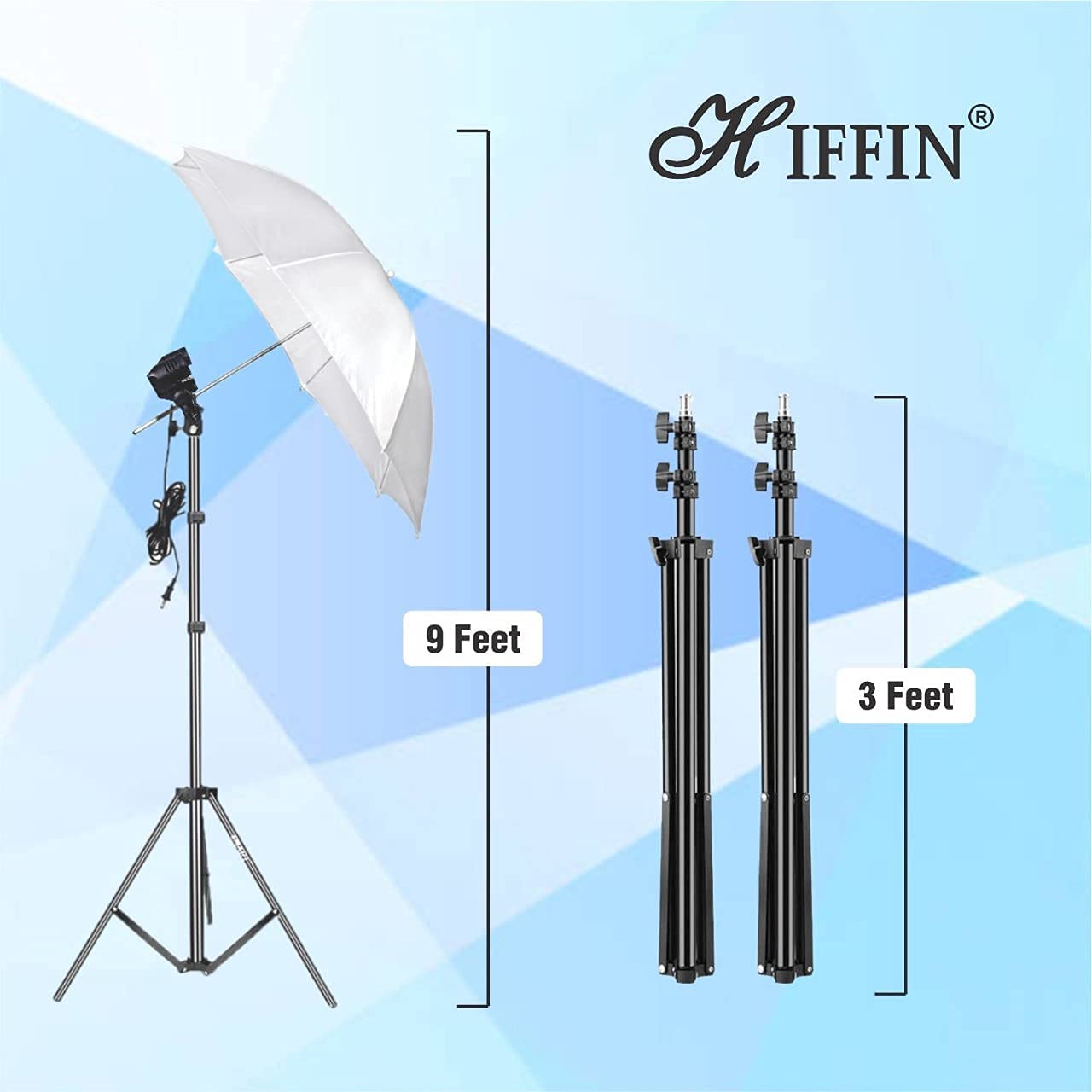 HIFFIN E27 Studio Double Holder KIT Umbrella White + Studio Light Stand 2.7432M (9 FT)+ Umbrella and Double Holder KIT Mark I WOB (1 x Double Holder | 1 x Light Stand 9 feet | 1 x Umbrella | 1 x Bag)