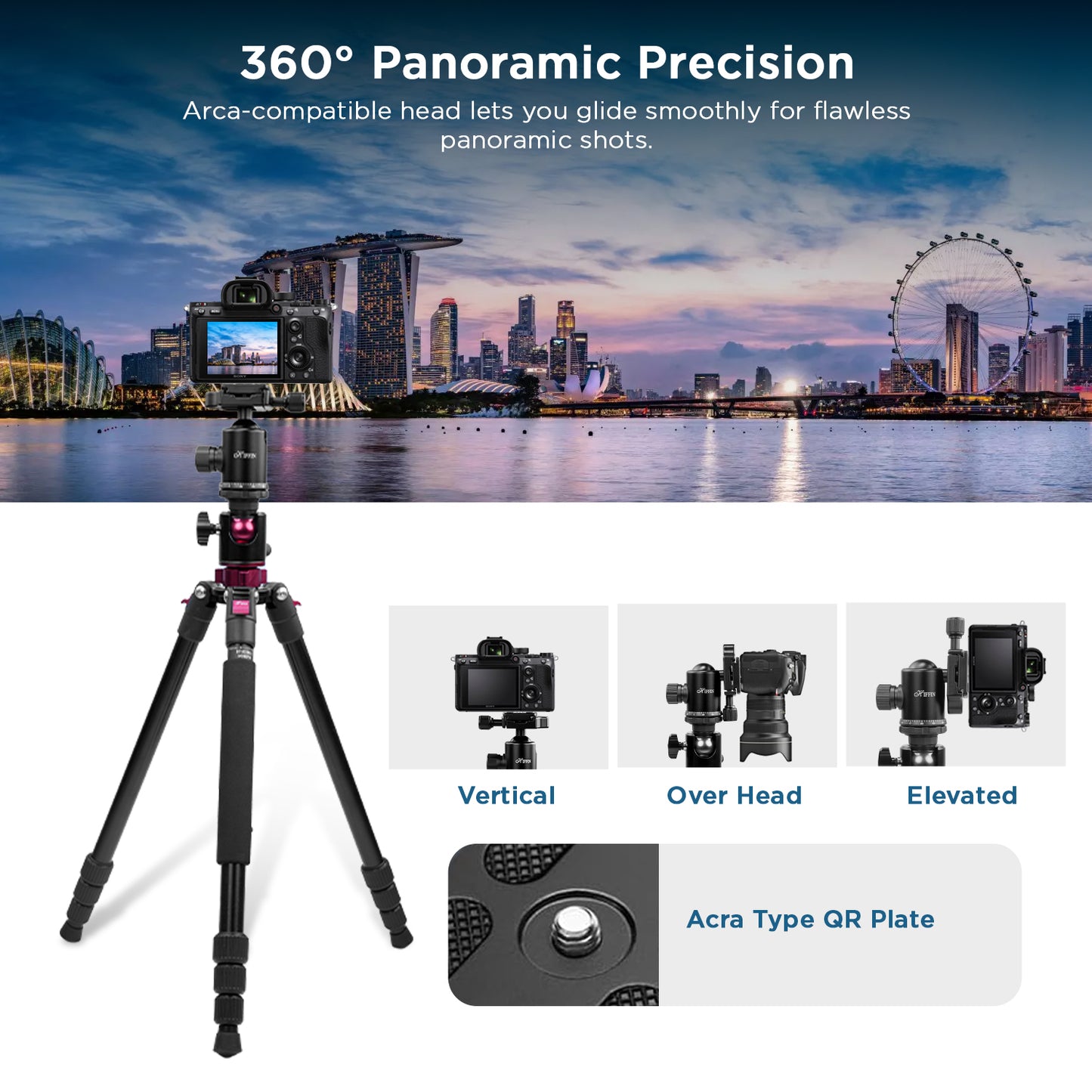HF-550 1.651M (65") Camera Tripod for Canon Nikon DSLR, Aluminum Alloy