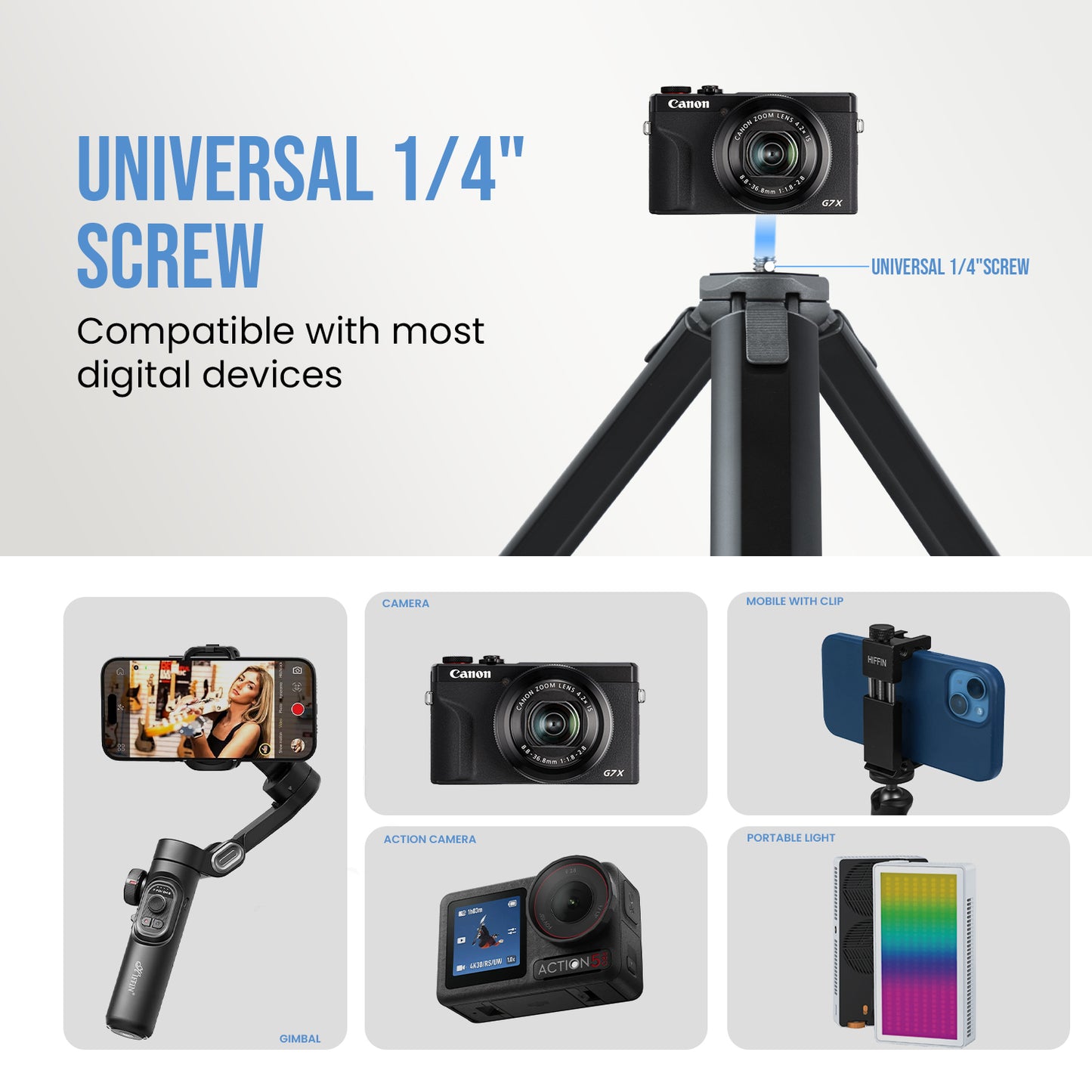 Gimbal Tripod Stand with 1/4" Screw for DSLR, Phone, Webcam & More