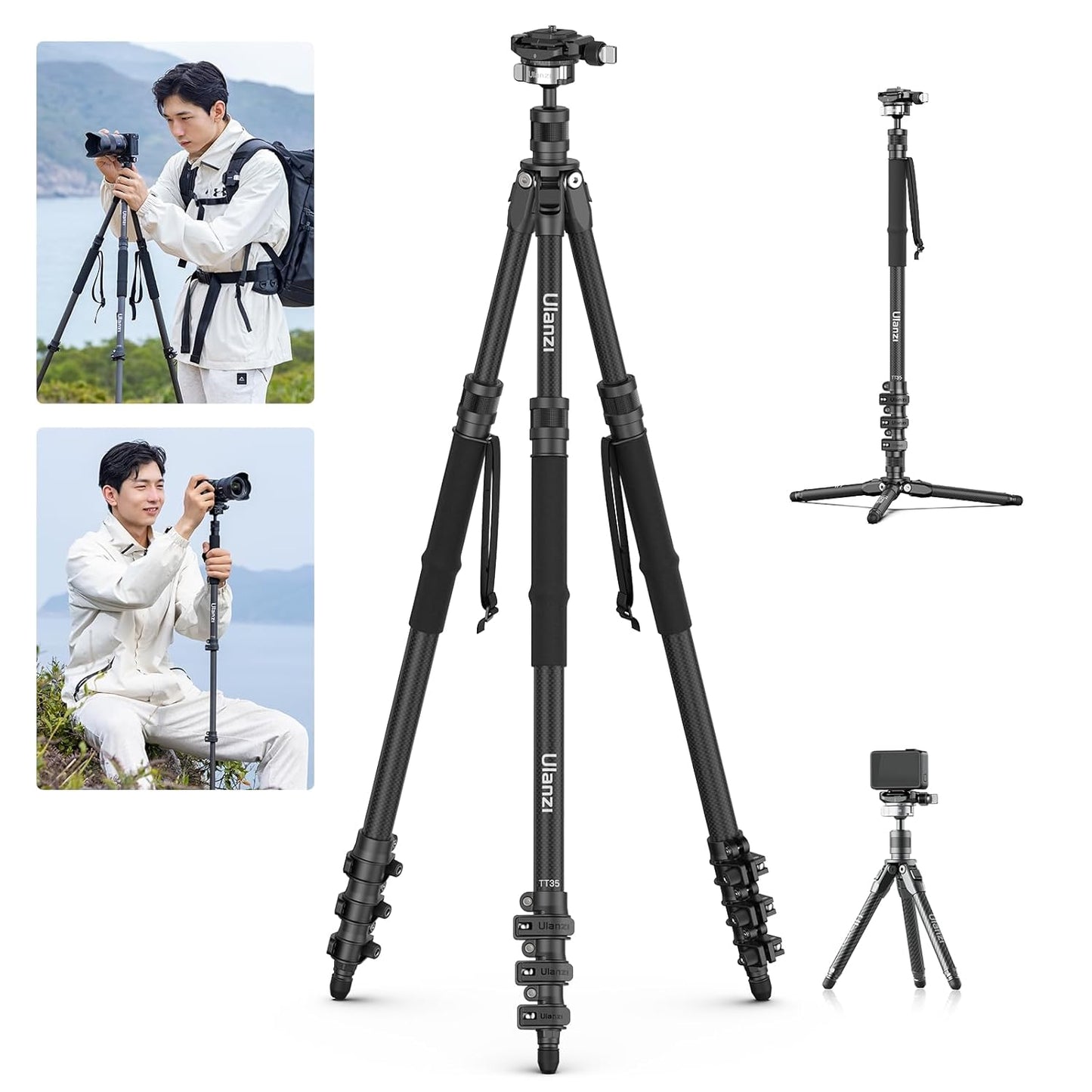 Ulanzi TT35 57.48" Carbon Fiber Tripod Kit w/ Hiking Poles & QR