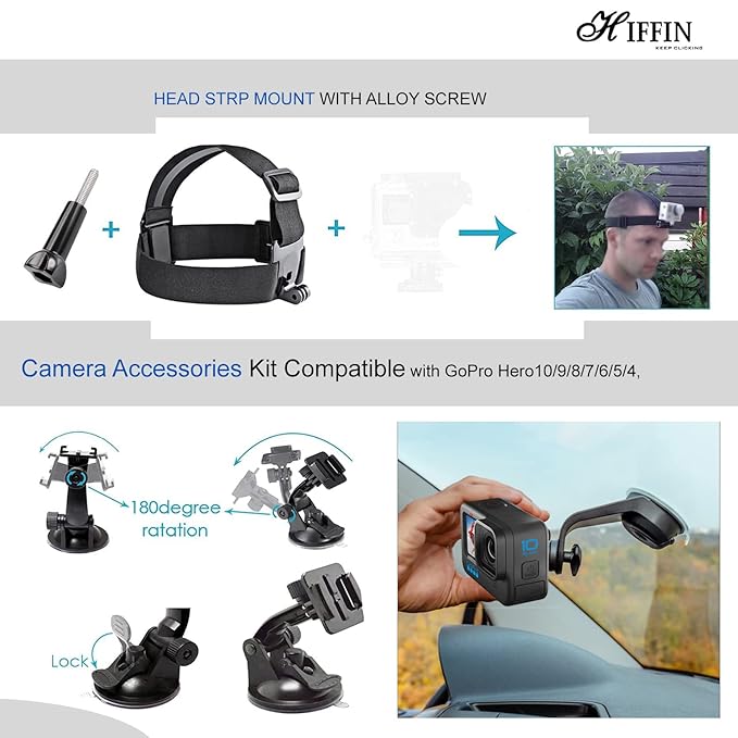 HIFFIN Branded 65 in 1 Compatible for GoPro, Sony Action Cam, Nikon, Garmin, Ricoh Action Cam, SJCAM, iPhone and Android | Epic Photo Shooting
