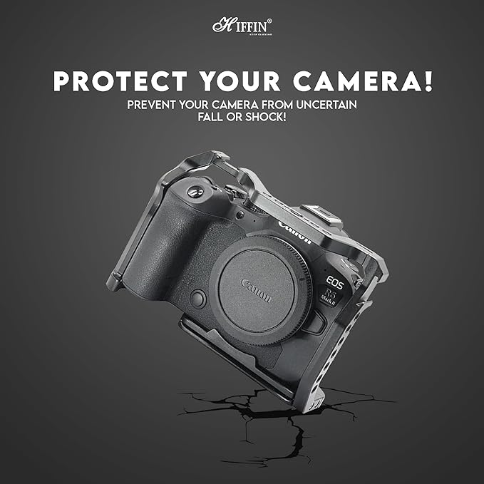 HIFFIN Metal Cage for EOS R5, R6, R6II, R5C Built-in Quick Release Plate for Arca-Type, Film Movie Making Camera Video Cage with Shoe Mount, 1/4'' & 3/8'' Threaded Holes