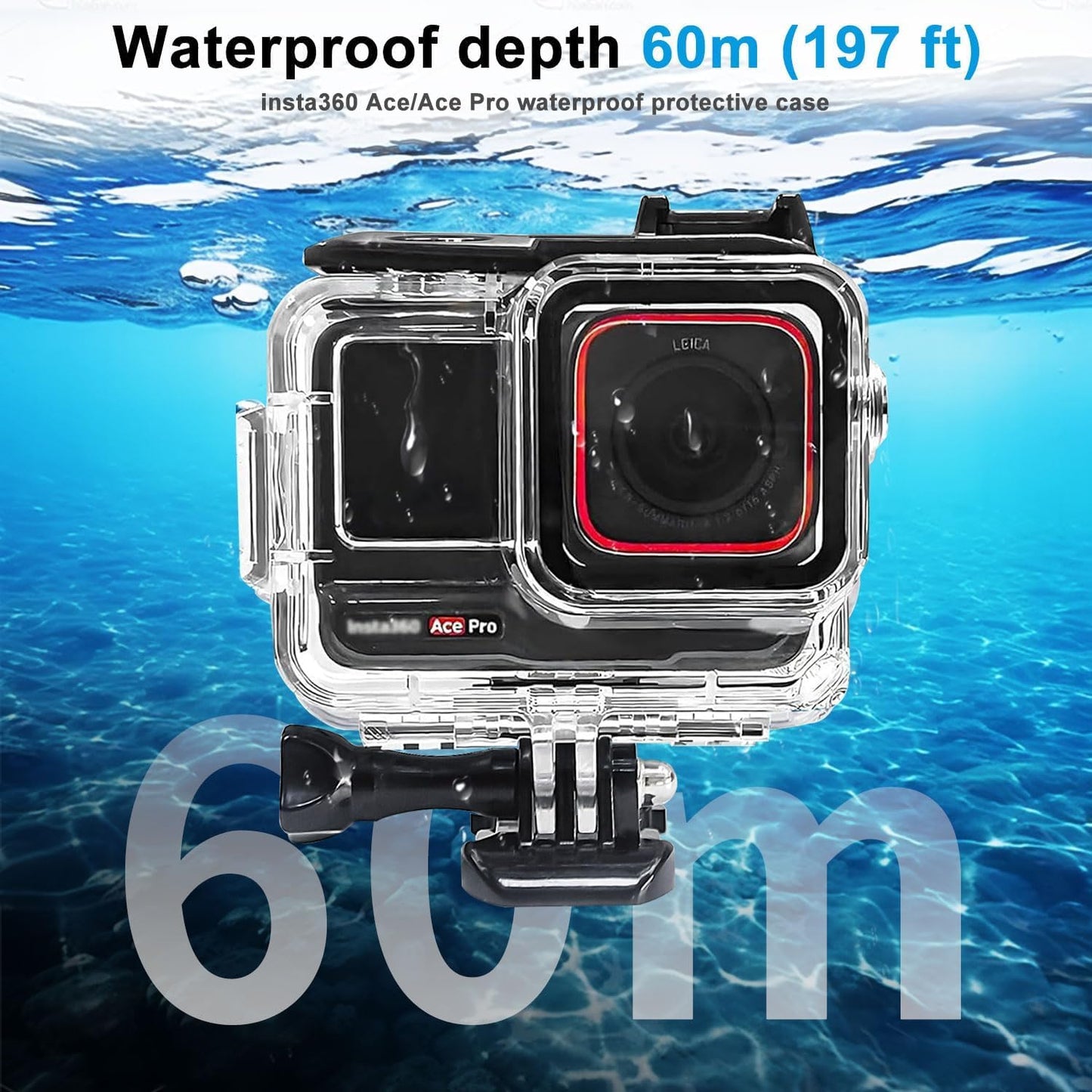 HIFFIN 60M(197ft) Waterproof Housing Case Compatible with Insta360 Ace Pro, Accessories for Insta 360 Ace Pro Waterproof Case, Protective Underwater Dive Housing Shell with Bracket Accessories