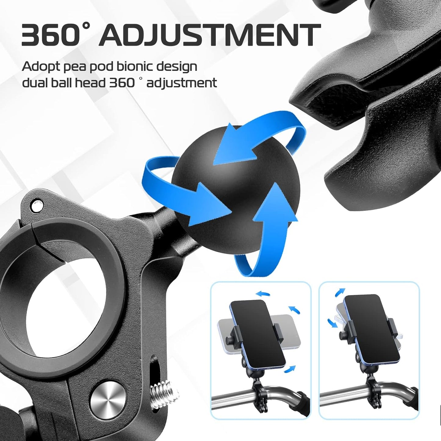 ULANZI MP-5 Aluminum Bike Motorcycle Handlebar Mount for GoPro & Phone, Camera Clamp Mount Accessory with Double Ball Head, Compatible with iPhone Samsung 4.7"-6.4" Phones & Action Cameras