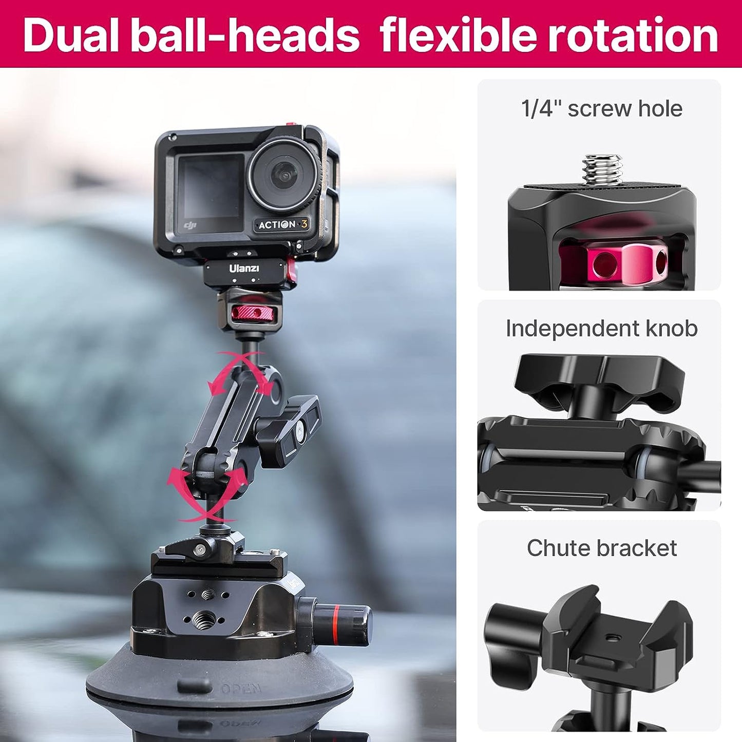 Ulanzi SC-02 Strong Suction Cup Mount Magic Arm for DSLR/GoPro Video Shooting