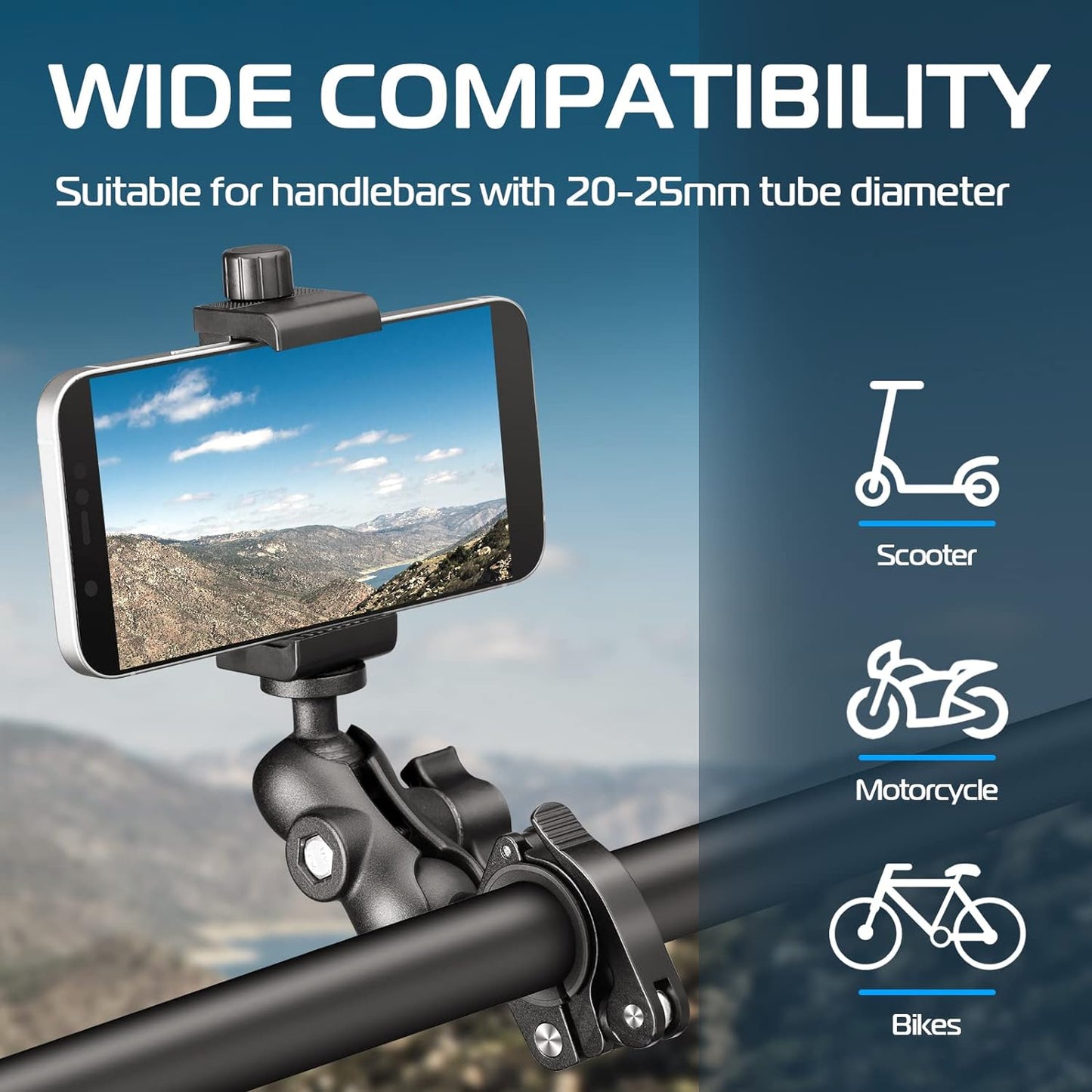 ULANZI MP-5 Aluminum Bike Motorcycle Handlebar Mount for GoPro & Phone, Camera Clamp Mount Accessory with Double Ball Head, Compatible with iPhone Samsung 4.7"-6.4" Phones & Action Cameras