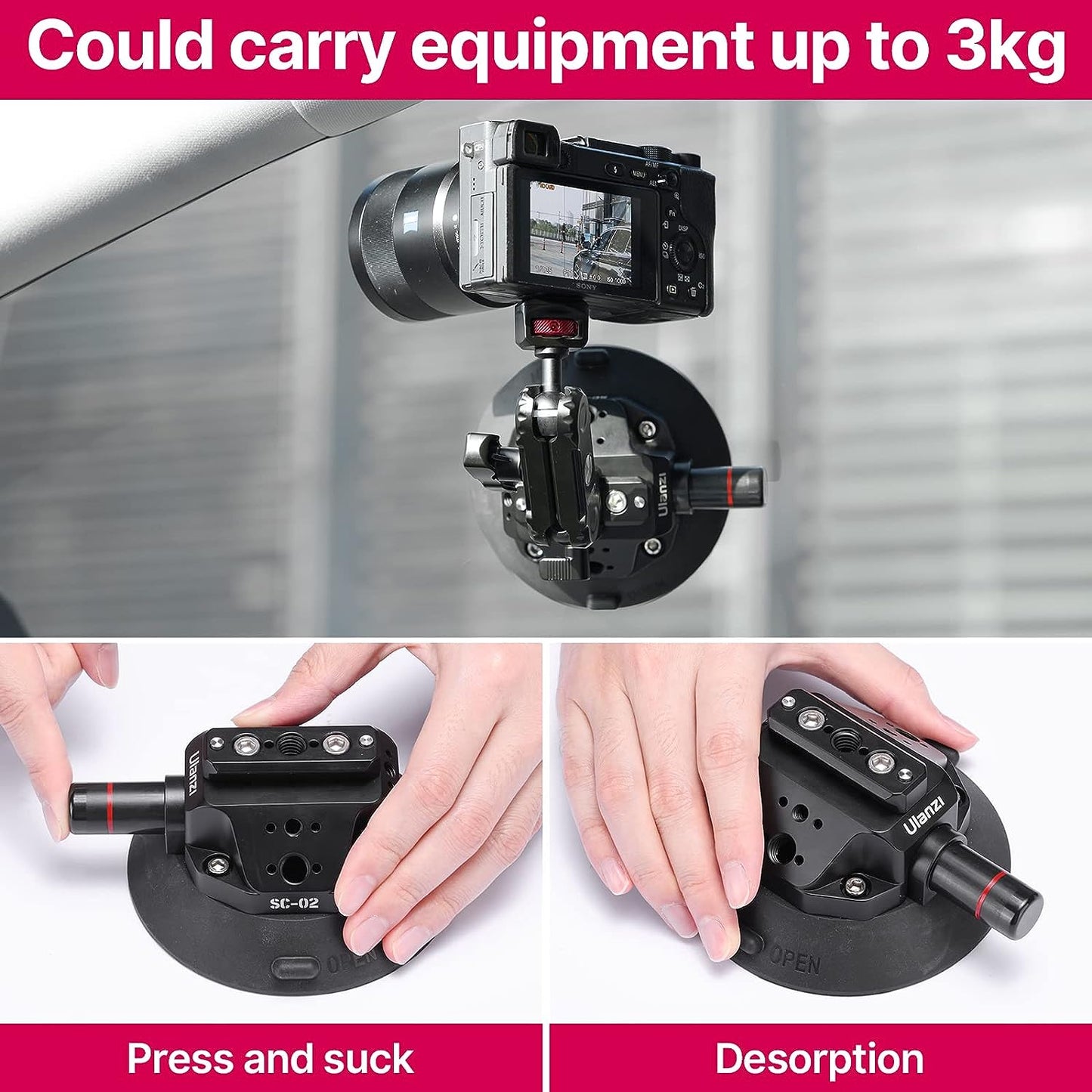 Ulanzi SC-02 Strong Suction Cup Mount Magic Arm for DSLR/GoPro Video Shooting