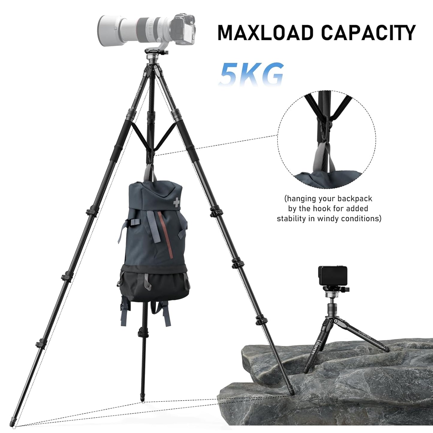 Ulanzi TT35 57.48" Carbon Fiber Tripod Kit w/ Hiking Poles & QR