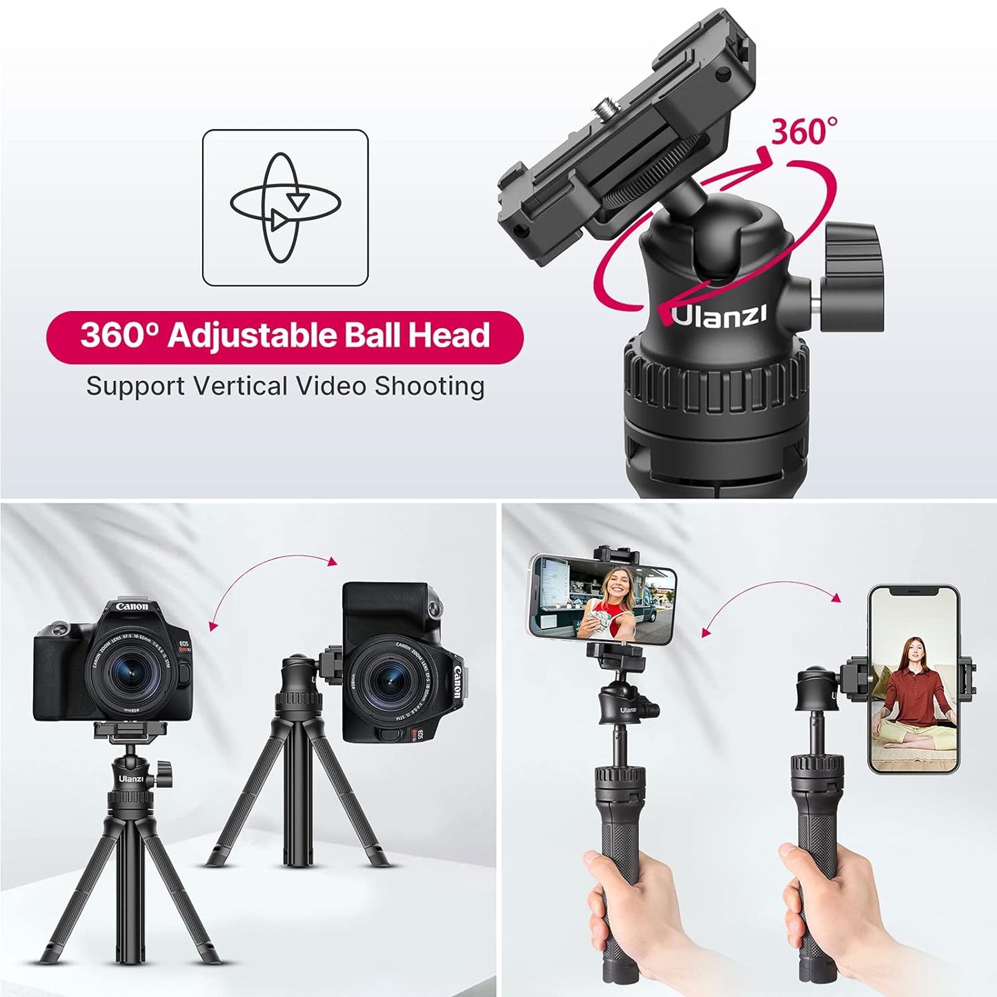 Ulanzi MT-34 Extendable Tripod, Selfie Stick, 2-in-1 Clamp