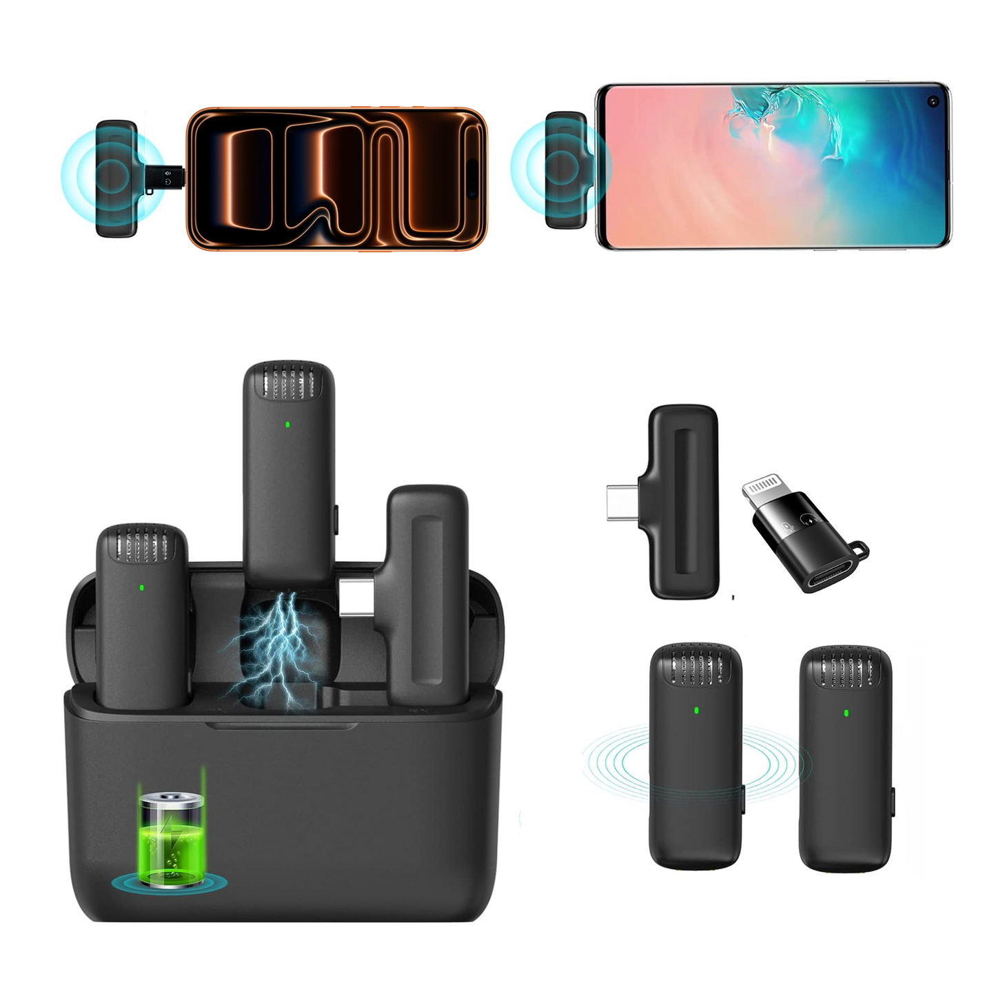 Ulanzi J12 Wireless Lavalier Mic for USB-C, iPhone & iPad, 2in1 Adapter, 65ft Range, Case