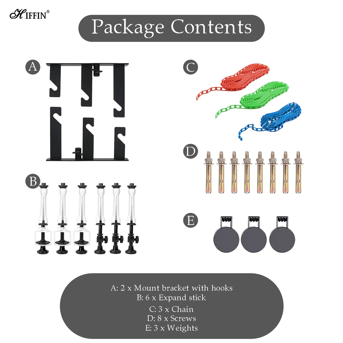 3-Roller Backdrop Stand & Wall Mount with 2 Hooks, 6 Bars & 3 Chains