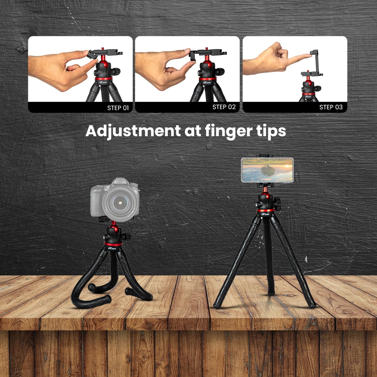 HTR-11 Mini Flexible Tripod with Phone Holder, Cold Shoe & 1/4 Screw