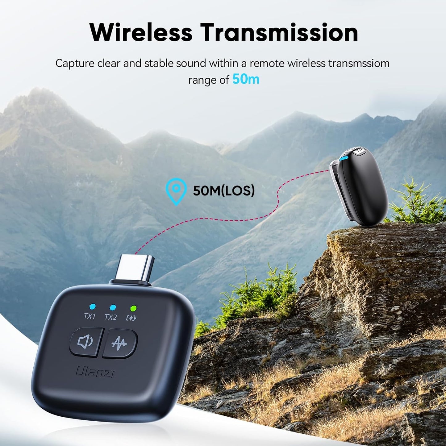 ULANZI A30 Mini Magnetic Wireless Lavalier Mic, 164ft, 20H, DSLR/PC