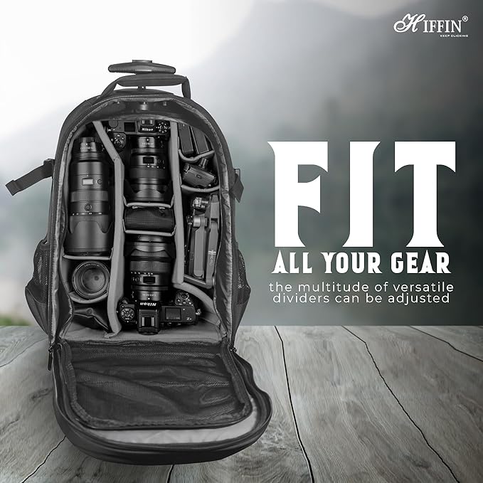 Hiffin 2-in-1 Convertible Backpack Rolling Case for Cameras and Gear with Great Capacity, User-Friendly Design, and Durable Waterproof Construction - Travel in Style and Convenience!