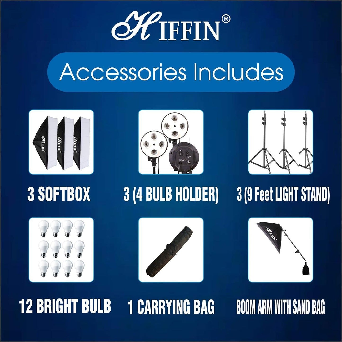 HIFFIN® PRO Quadlux Mark III Soft Led Still & Video Light Softbox 3 Point Lighting Kit with AC Power, YouTube Shooting, Videography, Portrait, Product Photography, Fluorescent Key,Fill,Rim Head Light