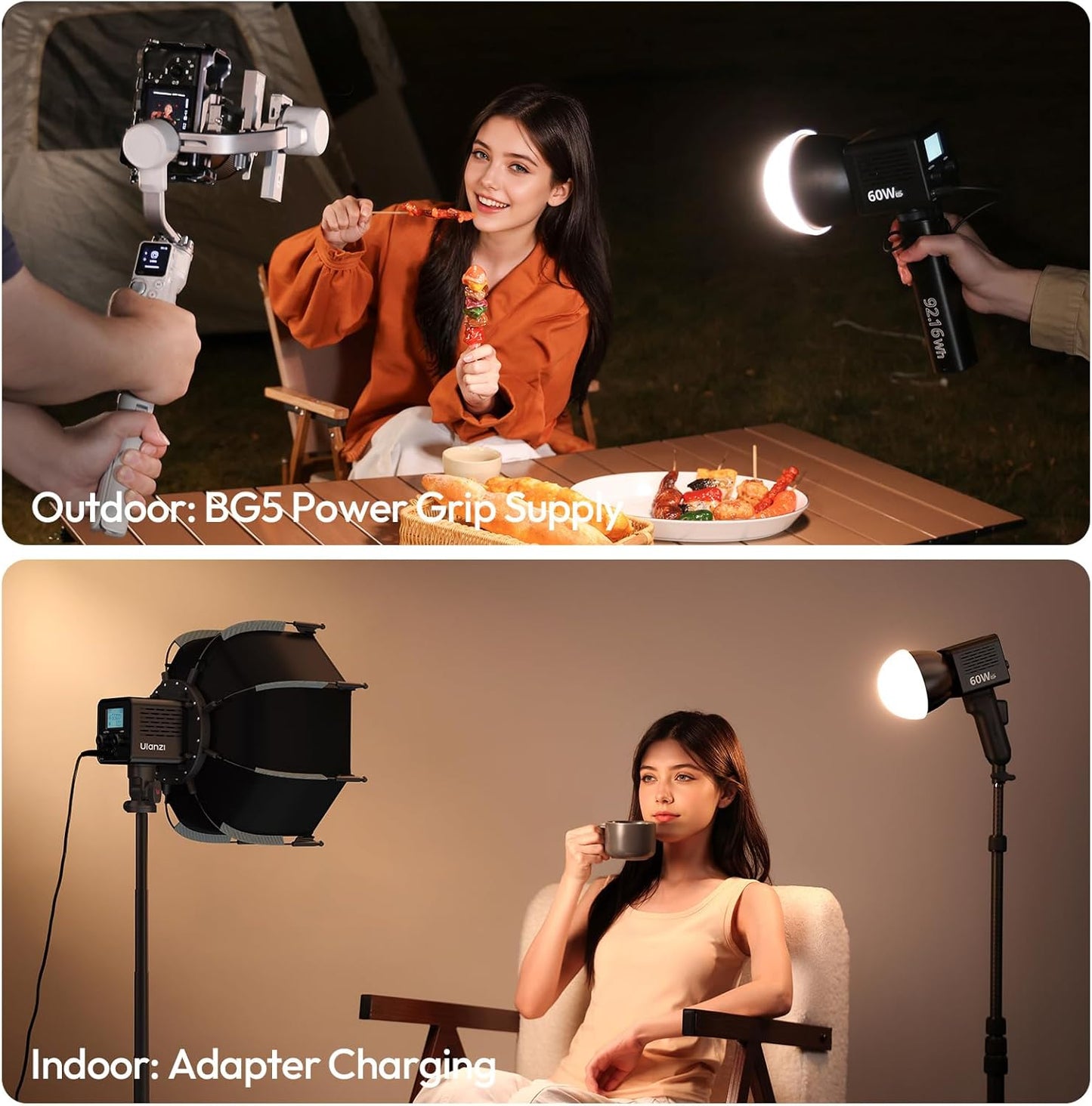 ULANZI C60 60W Bi-Color COB LED Light 2500-6500K CRI95+ Mini Bowens