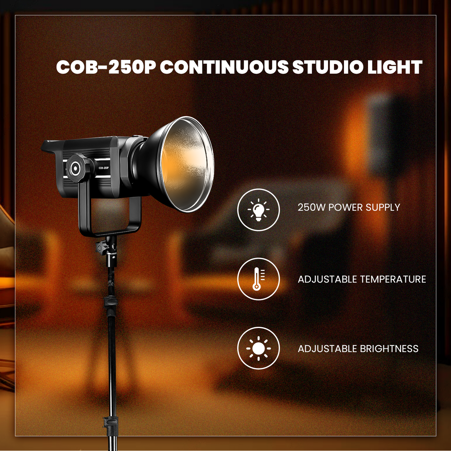 Professional 250W LED Video Light, 2800K-6800K Adjustable, 9 FX Modes Remote Control, and 10%-100% Brightness