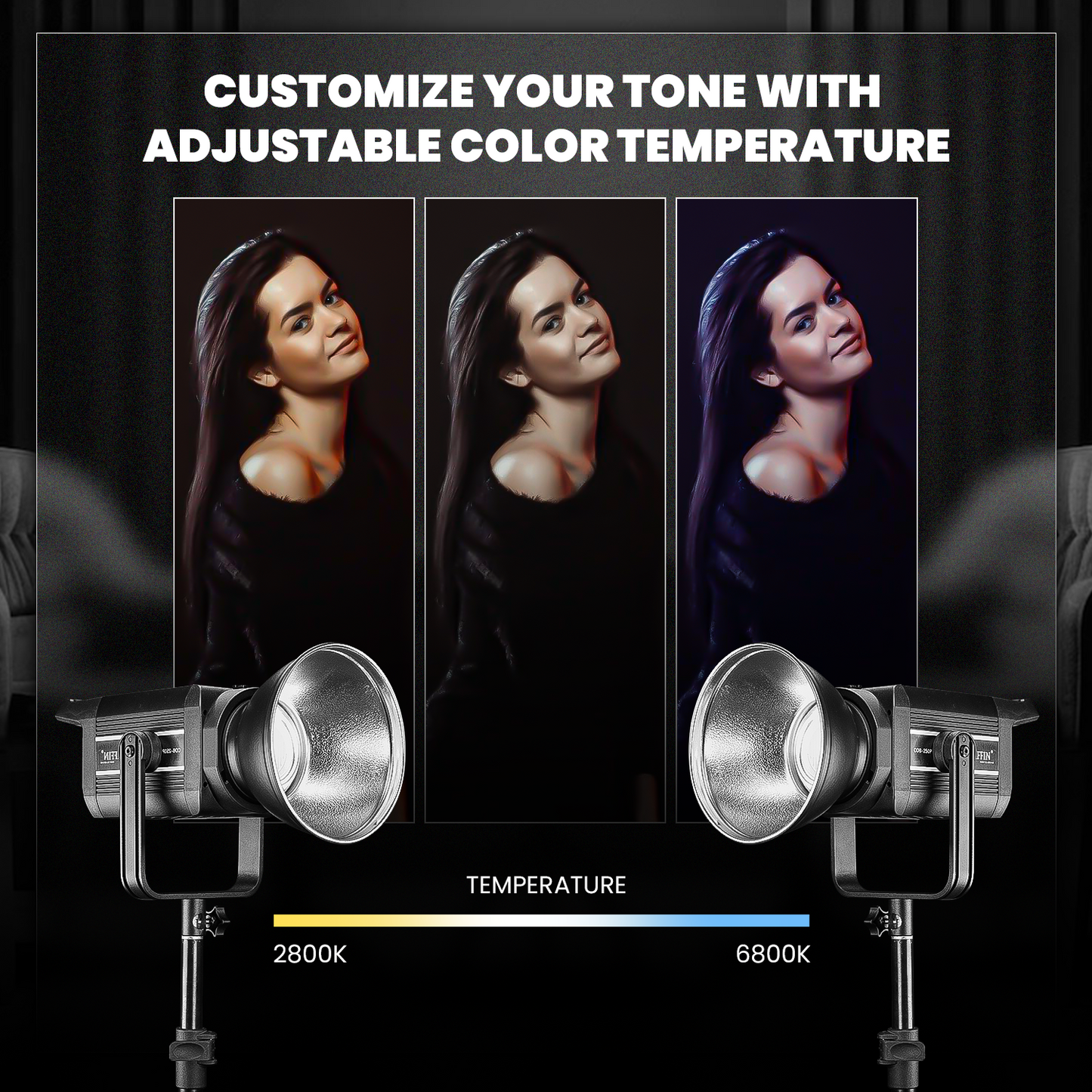Professional 250W LED Video Light, 2800K-6800K Adjustable, 9 FX Modes Remote Control, and 10%-100% Brightness