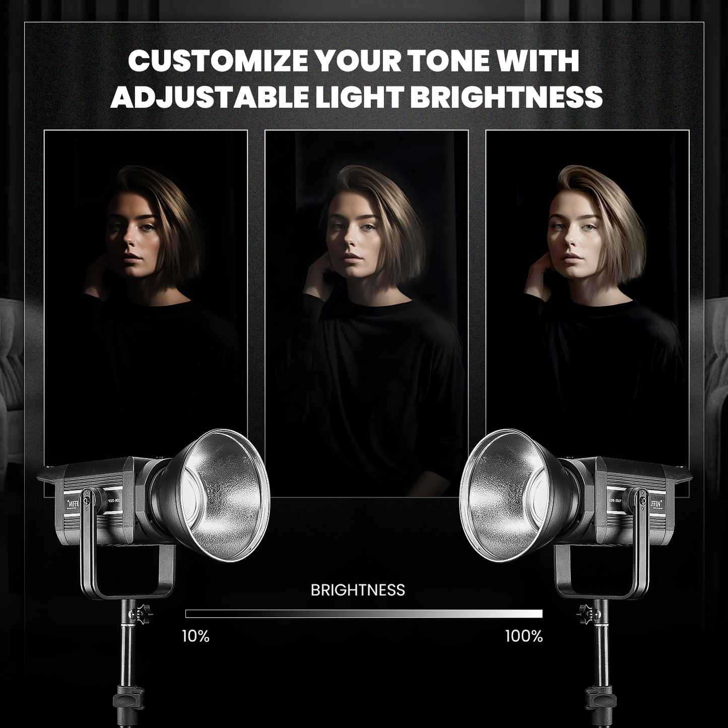 Professional 250W LED Video Light, 2800K-6800K Adjustable, 9 FX Modes Remote Control, and 10%-100% Brightness