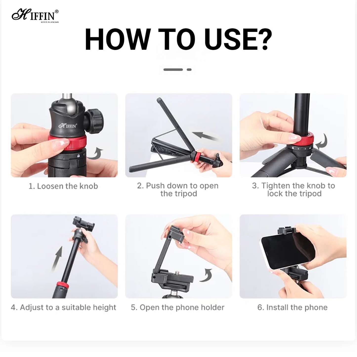 HTR-44, Extendable By 44", Tripod with Bluetooth Button, 360° Ball Head