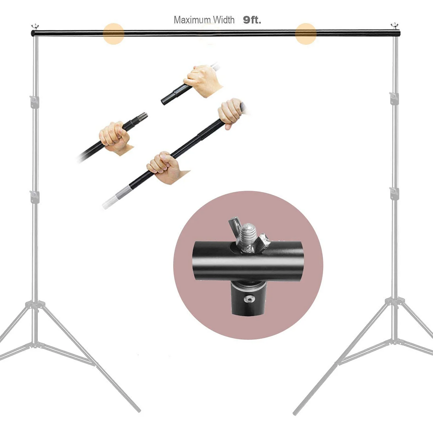 HIFFIN® Curtain Rods with Conversion Adapter Convert The Light Stand into a Background System 10Feet Rod 3 Pcs Set (Curtain Rods with conversion adapter)