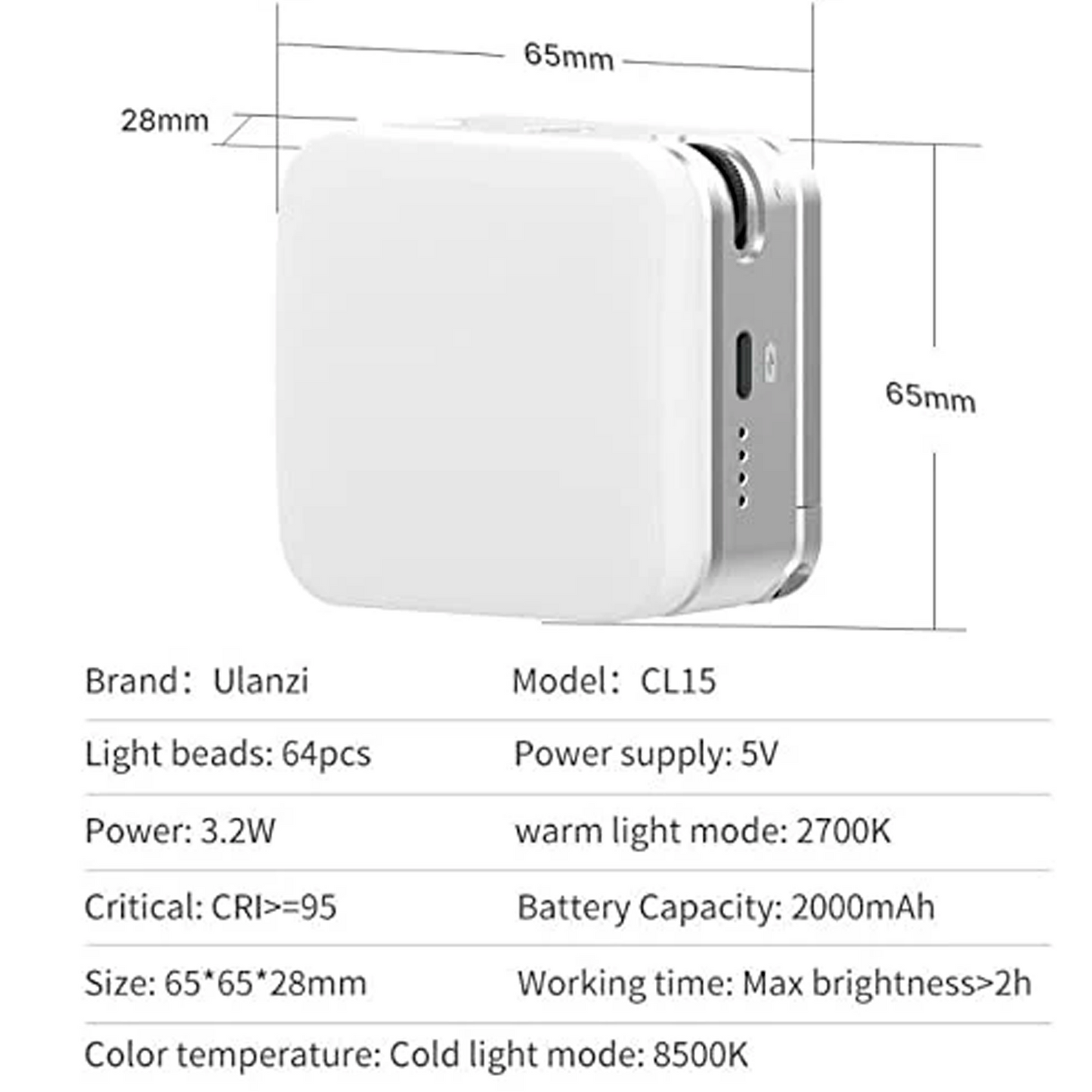 ULANZI CL15 2000mAh Mini Cube LED Suction Light Vlog Photography Fill Lighting Lamp for Video Conference/Live Streaming Broadcast/Zoom Meeting/Laptop Computer