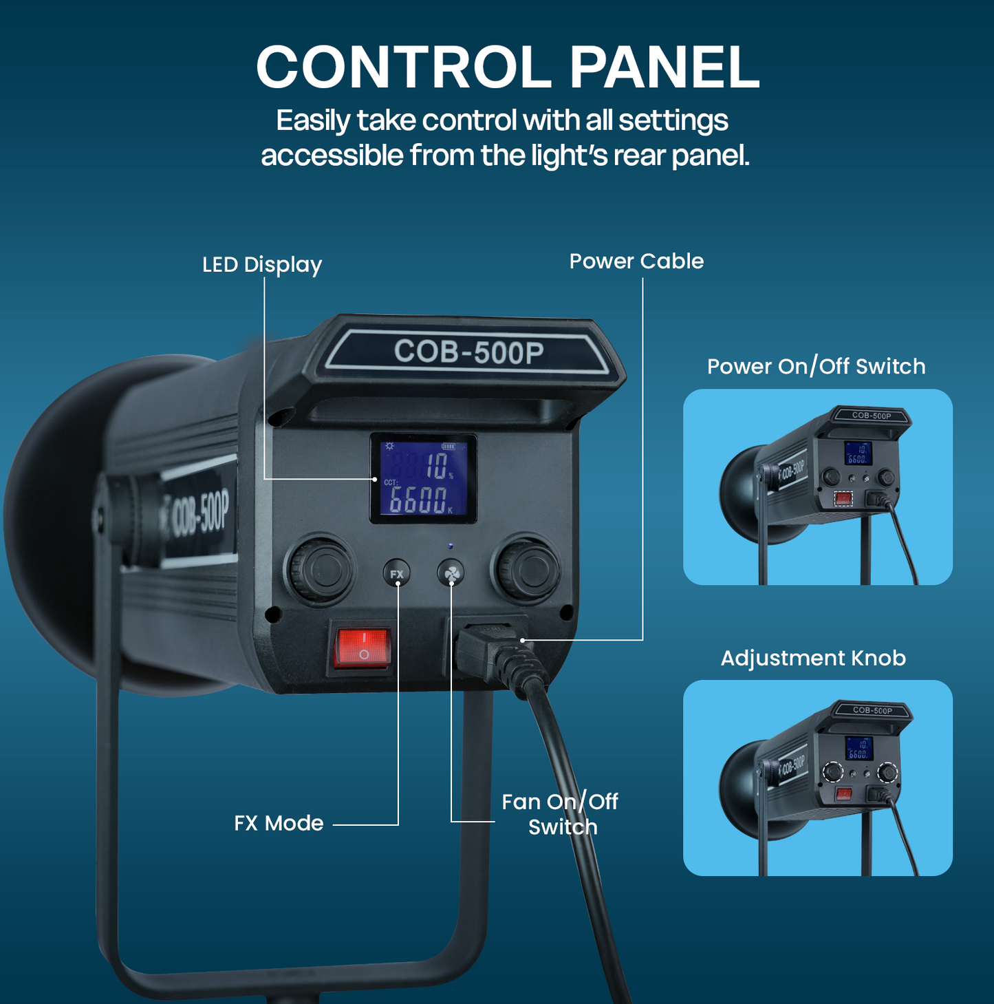500 Watt Continuous Light For Photography, 2800-6800 CCT, 9FX MODE, 10-100% Brightness | Remote Control