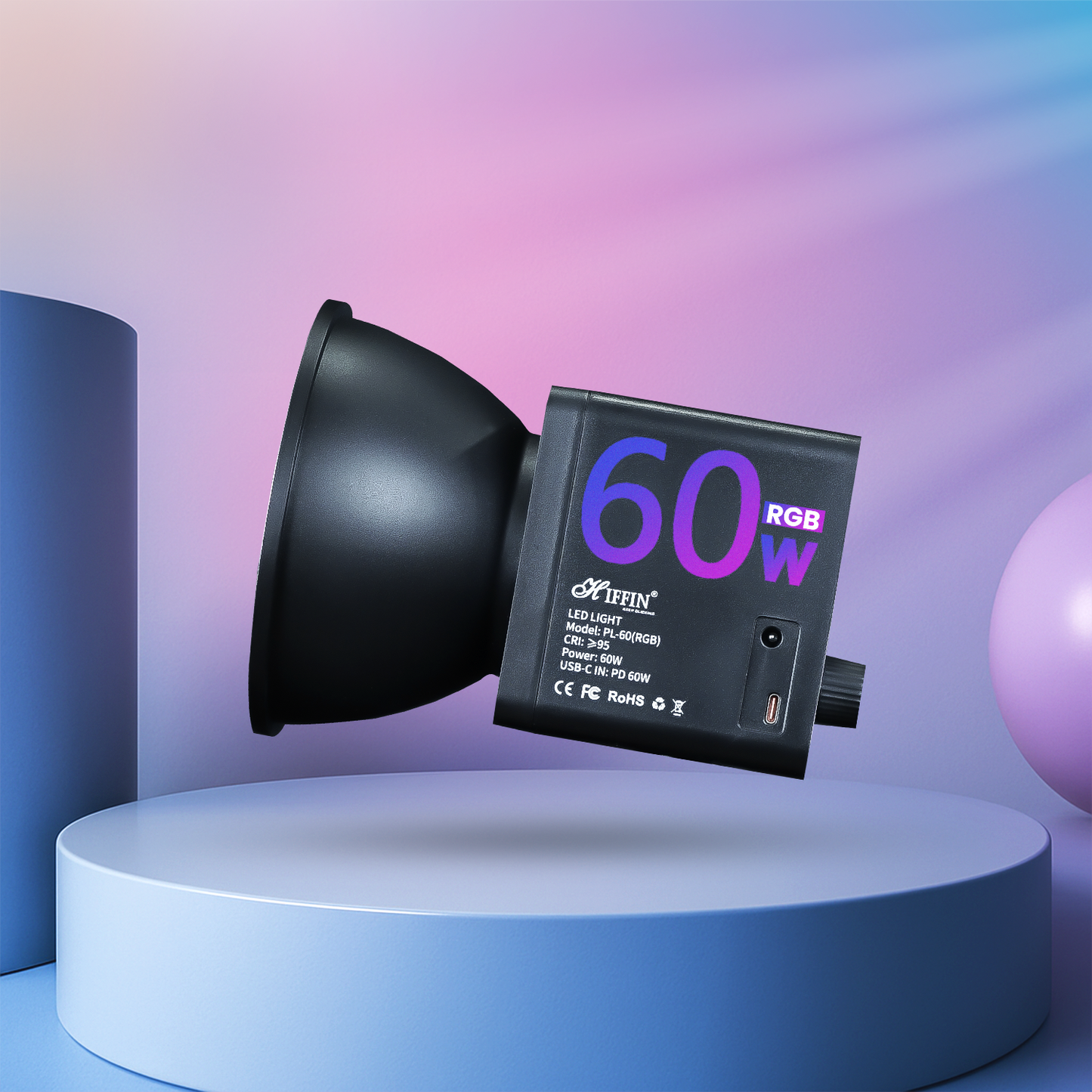 PL-60 RGB, 60 Watt RGB Portable Light |2500K-6500K | 26800mAh Battery | CRI 95+ | 24 Effects