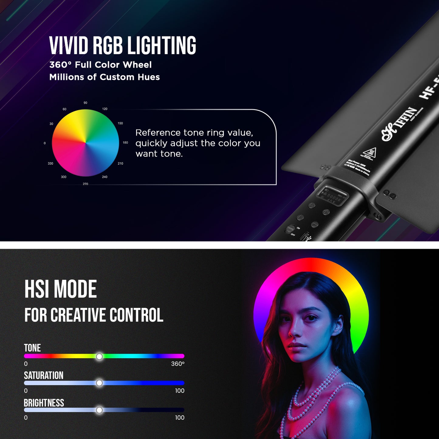 HF-550 RGB LED Stick Light 30W, 2500K-9900K, 24 FX, 4000 mAH BATTERY | App Control