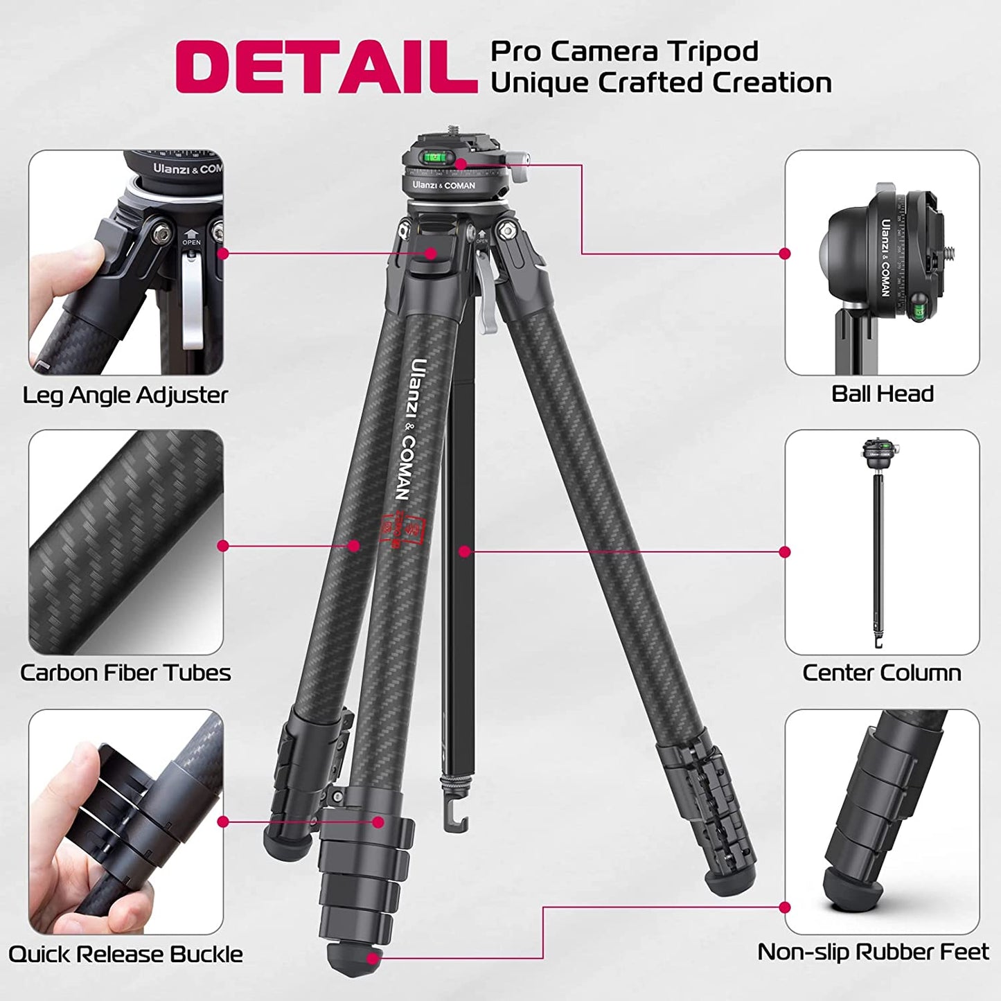 Zero F38 Carbon Fiber Camera Tripod, 62.6", 360° Ballhead, 39.6lbs Max Load