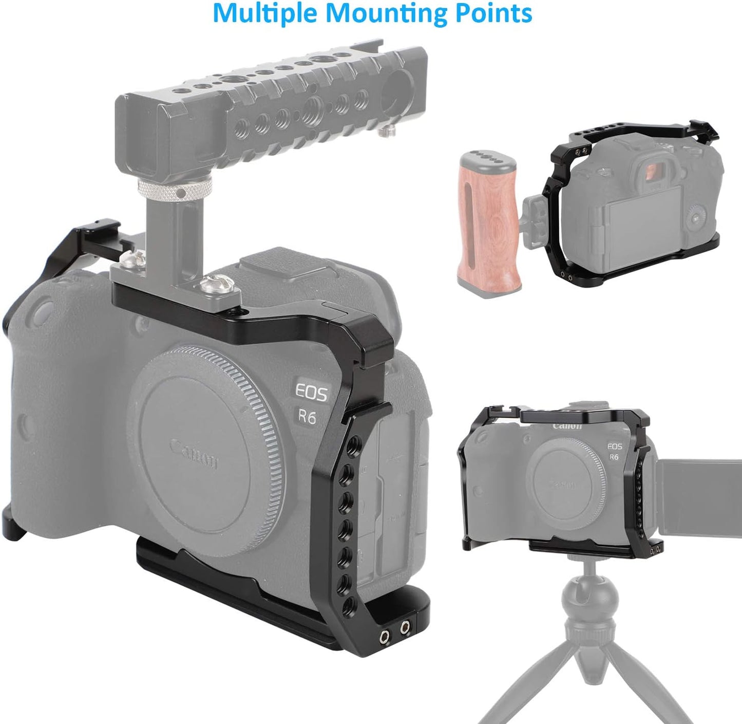 HIFFIN Camera Cage for Canon EOS R6 R5 Mirrorless Camera, Vlogging Video Shooting Filmmaking Rig Stabilizer with Dual Cold Shoe, 1/4" Mounting Points