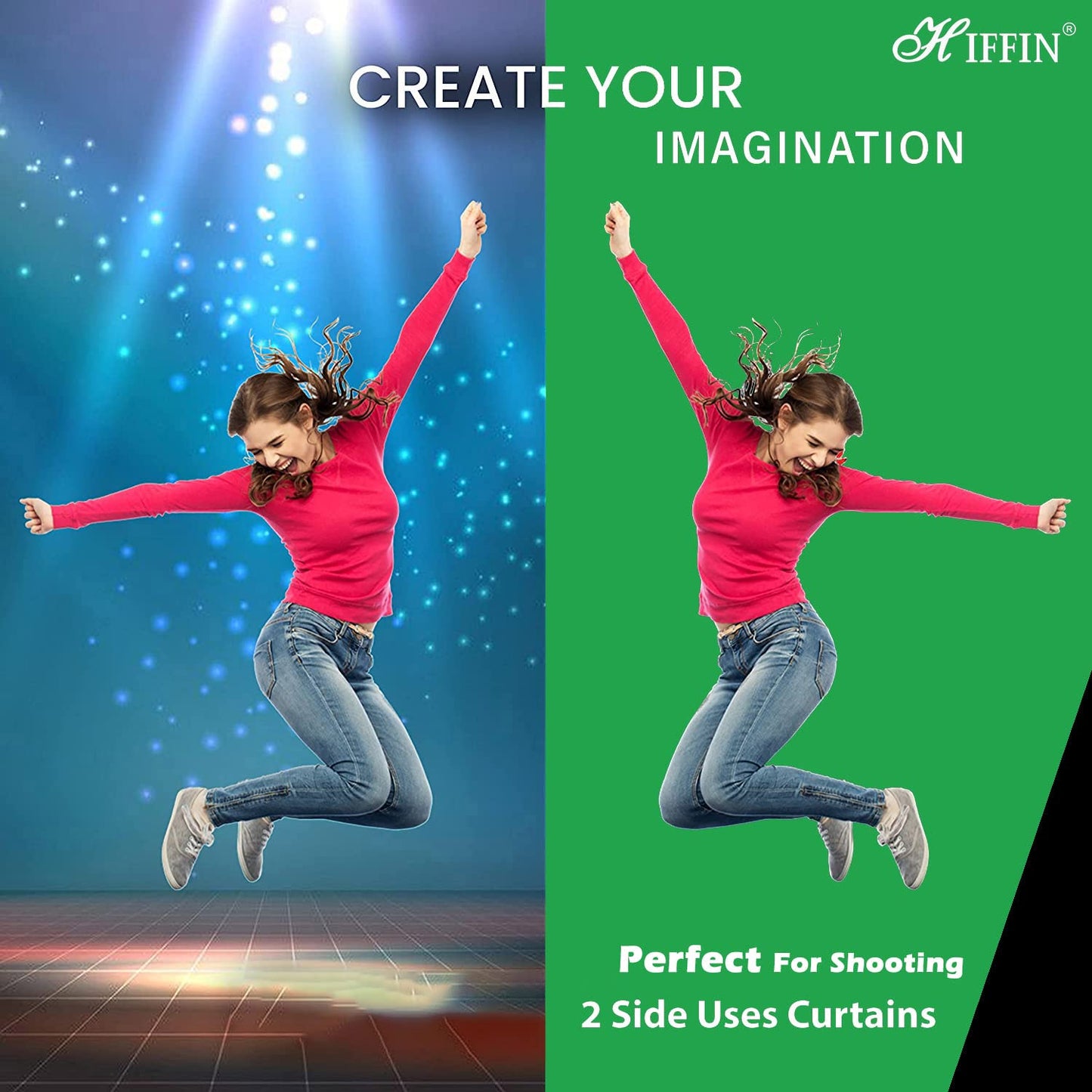 HIFFIN 2.4384 M X 3.6576 M (8x12 ft), 2-in-1 Black Green Screen Backdrop Reversible Photography Backdrop Background, Chromakey Black Screen Green Backdrop for Photoshoot Televison Zoom Live Streaming