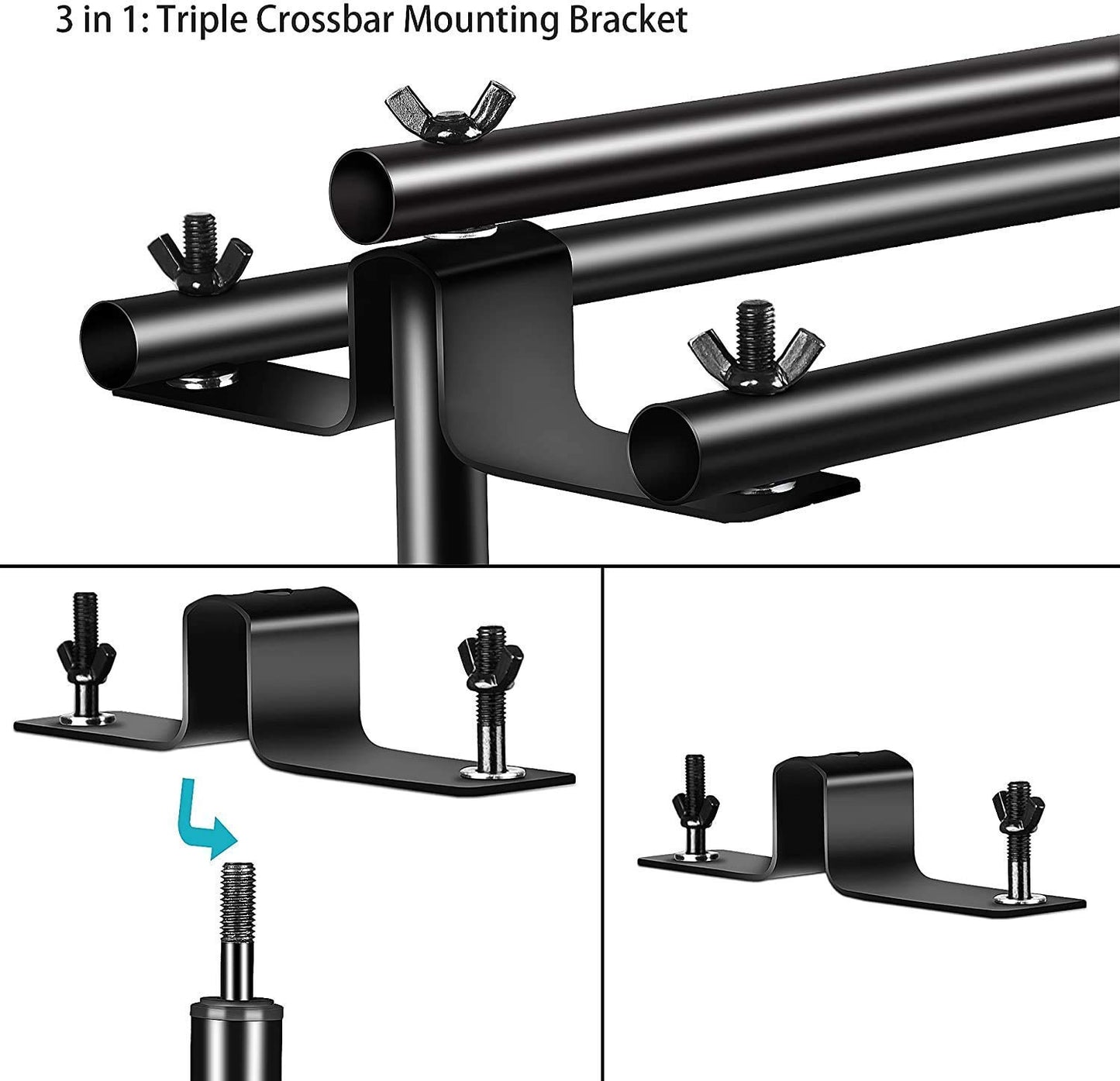 HIFFIN® Triple Crossbar 10 ft Wide 8.5 ft Height Backdrop Stand, Photo Video Studio Heavy Duty Adjustable Photography Muslin Background Support System Kit - 3 in 1 | 3 Curtains