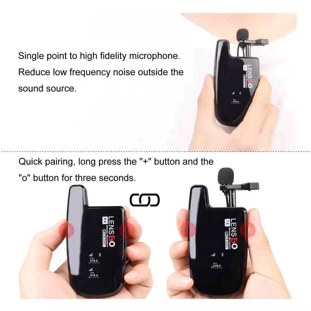 LENSGO LWM-308C Dual-Channels Lavalier Wireless Microphone - 2 Transmitter & 1 Receiver 50 Meter Range 8 Hour Battery for DSLR Camera Smartphones Gimbal Video Vlog Interview Clip-on Lapel Mic (2 TX & 1 RX)
