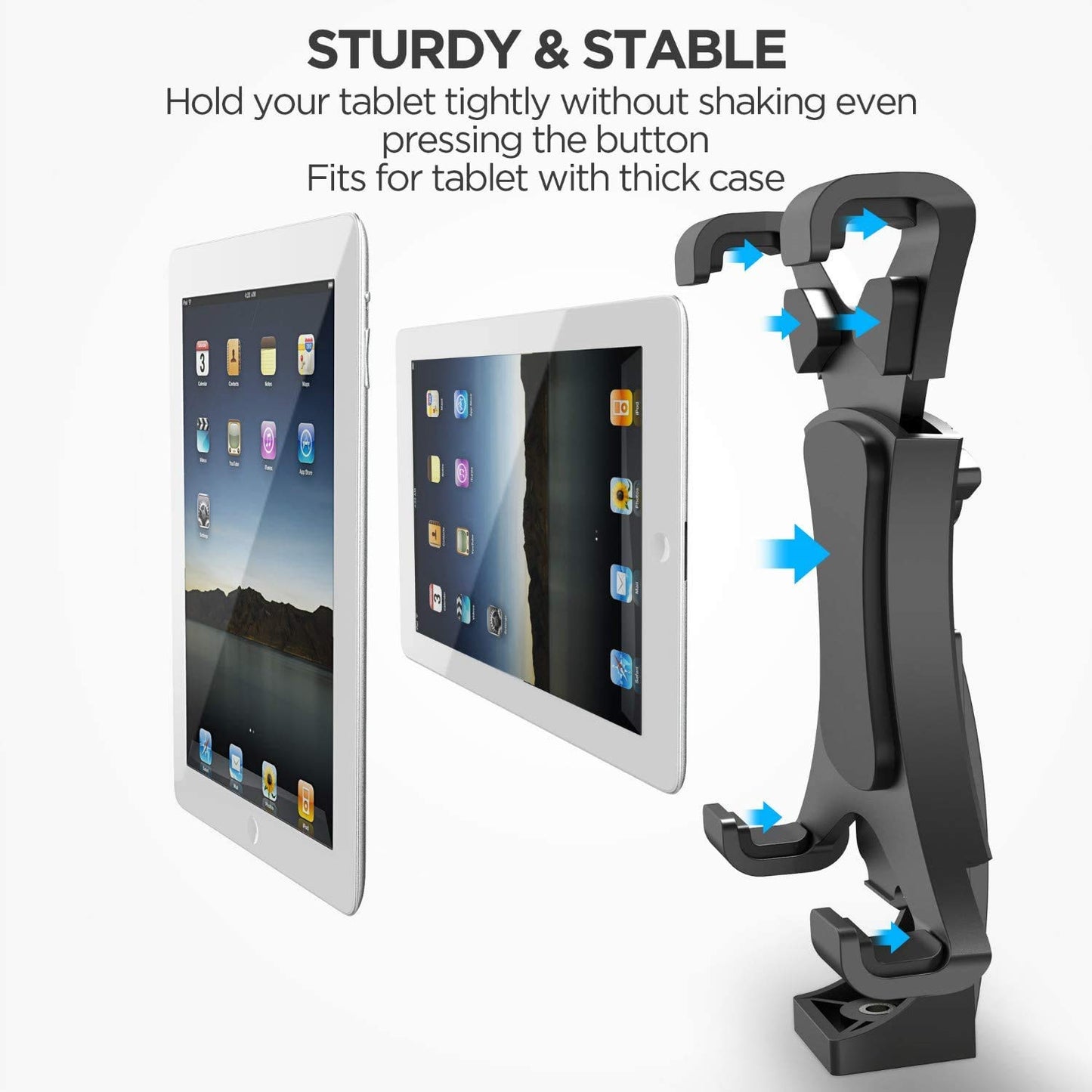 HIFFIN® iPad Tripod Mount Adapter Universal Tablet Holder Fits Ipad Air, Mini, Surface, Nexus and Most Tablets, Use on Tripod, Monopod, Selfie Stick, Tabletop Tripod Stand (IPAD Holder)