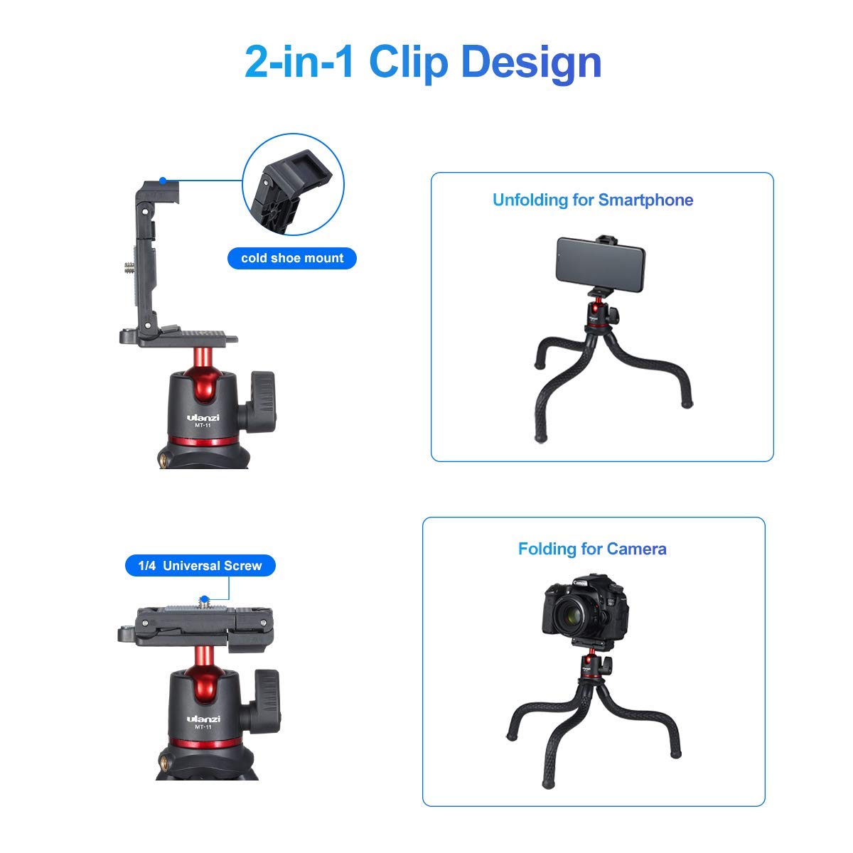 Ulanzi MT-11 Mini Flexible Camera Tripod with Phone Holder & Cold Shoe"