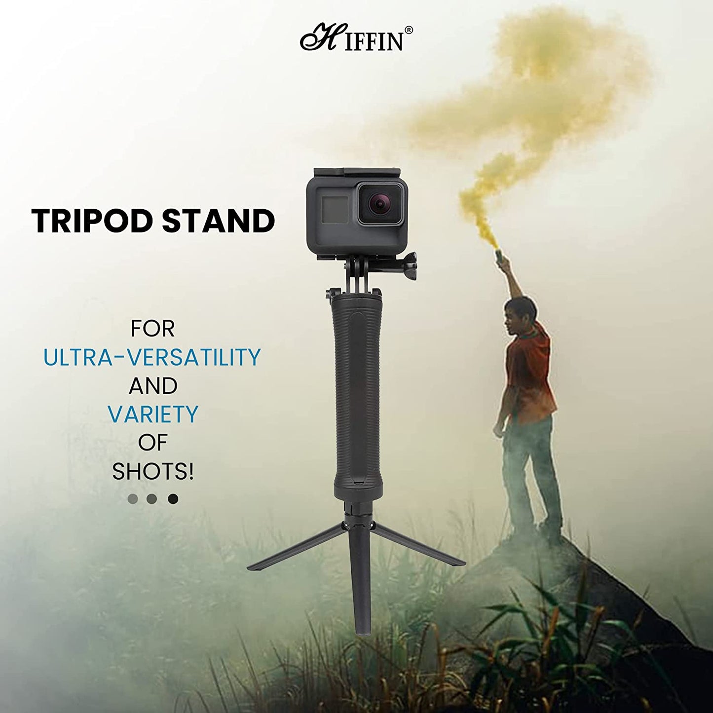 HIFFIN® 3-Way Monopod Grip Arm Tripod Foldable Selfie Stick, Stabilizer Mount Holder for GoPro Hero 9/8/7/6/5, SJCAM SJ6, SJ7, SJ5000,