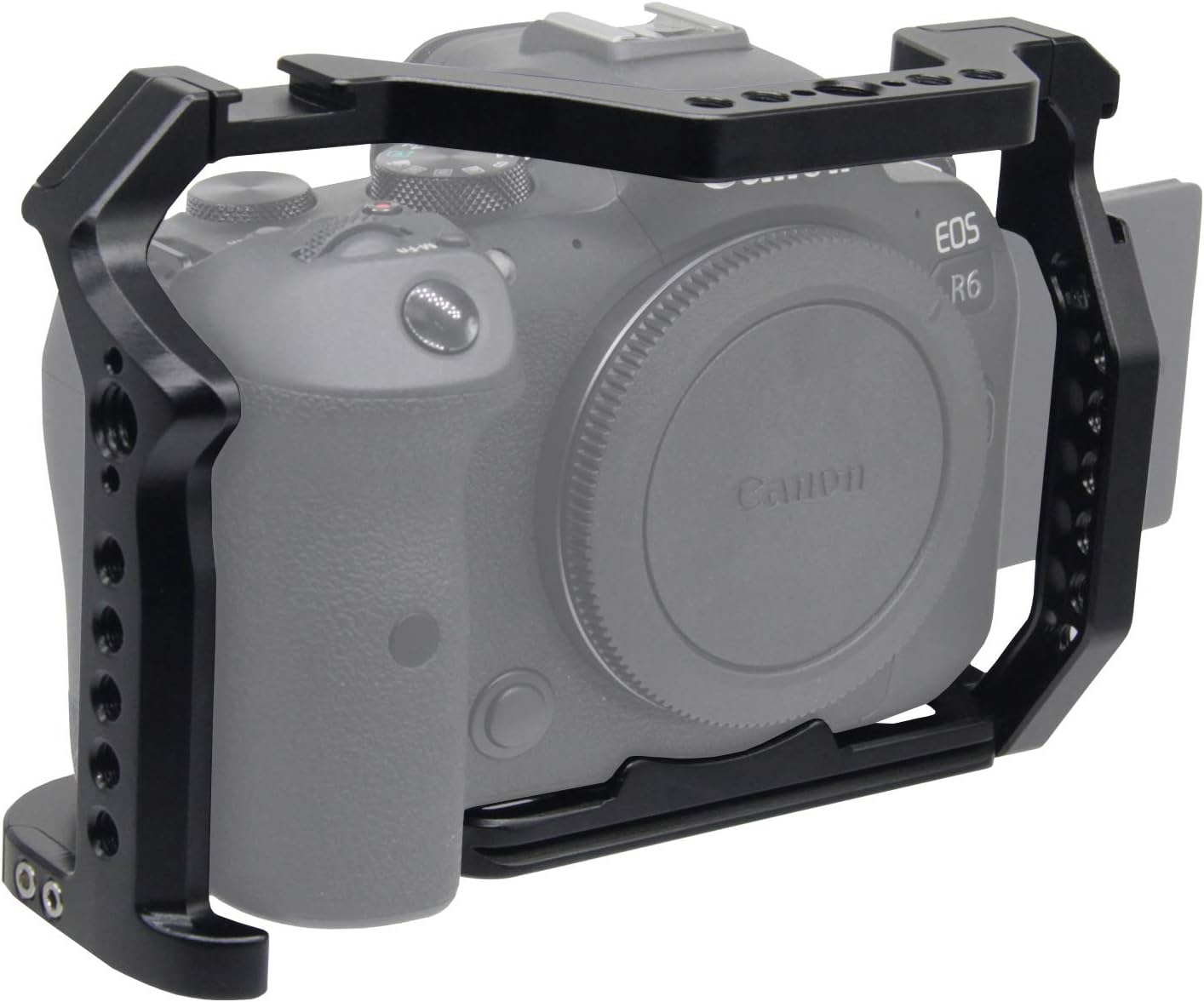 HIFFIN Camera Cage for Canon EOS R6 R5 Mirrorless Camera, Vlogging Video Shooting Filmmaking Rig Stabilizer with Dual Cold Shoe, 1/4" Mounting Points