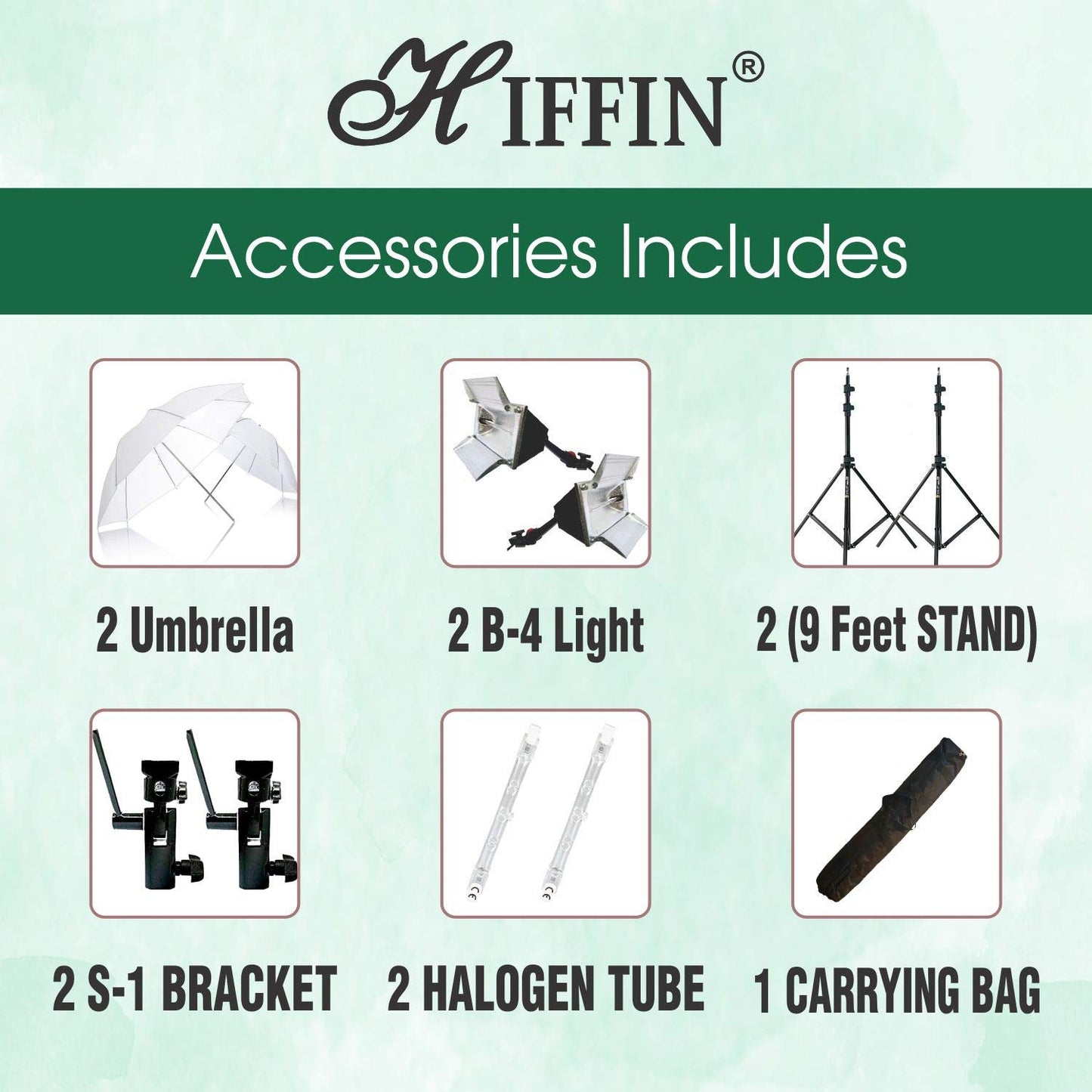 HIFFIN® Studio Home 33 Umbrella Stand Setup with S1 Pro Bracket Umbrella Adapter B-Bracket and Stand Double Set with Continuous/Video Light with 1000...