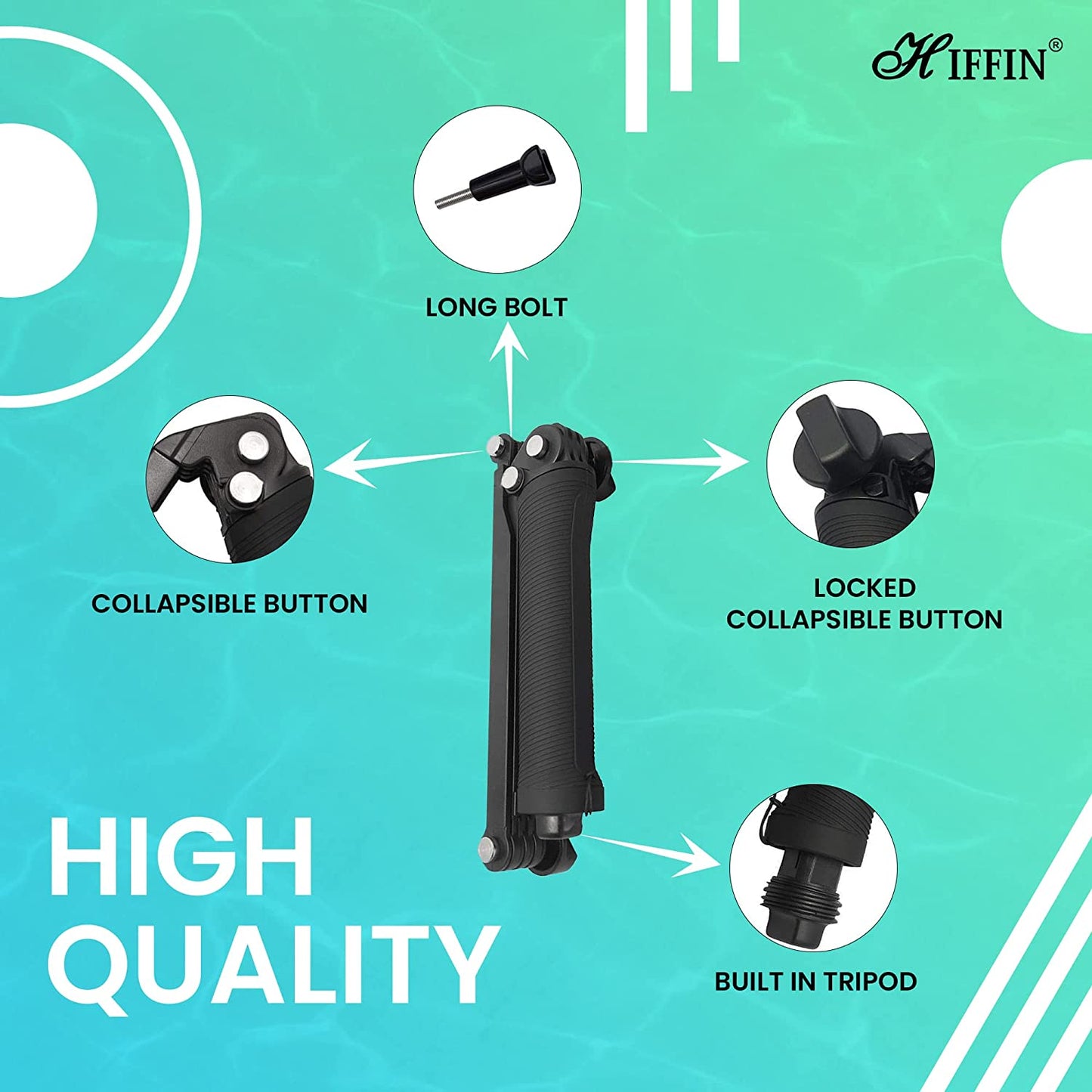 HIFFIN® 3-Way Monopod Grip Arm Tripod Foldable Selfie Stick, Stabilizer Mount Holder for GoPro Hero 9/8/7/6/5, SJCAM SJ6, SJ7, SJ5000,